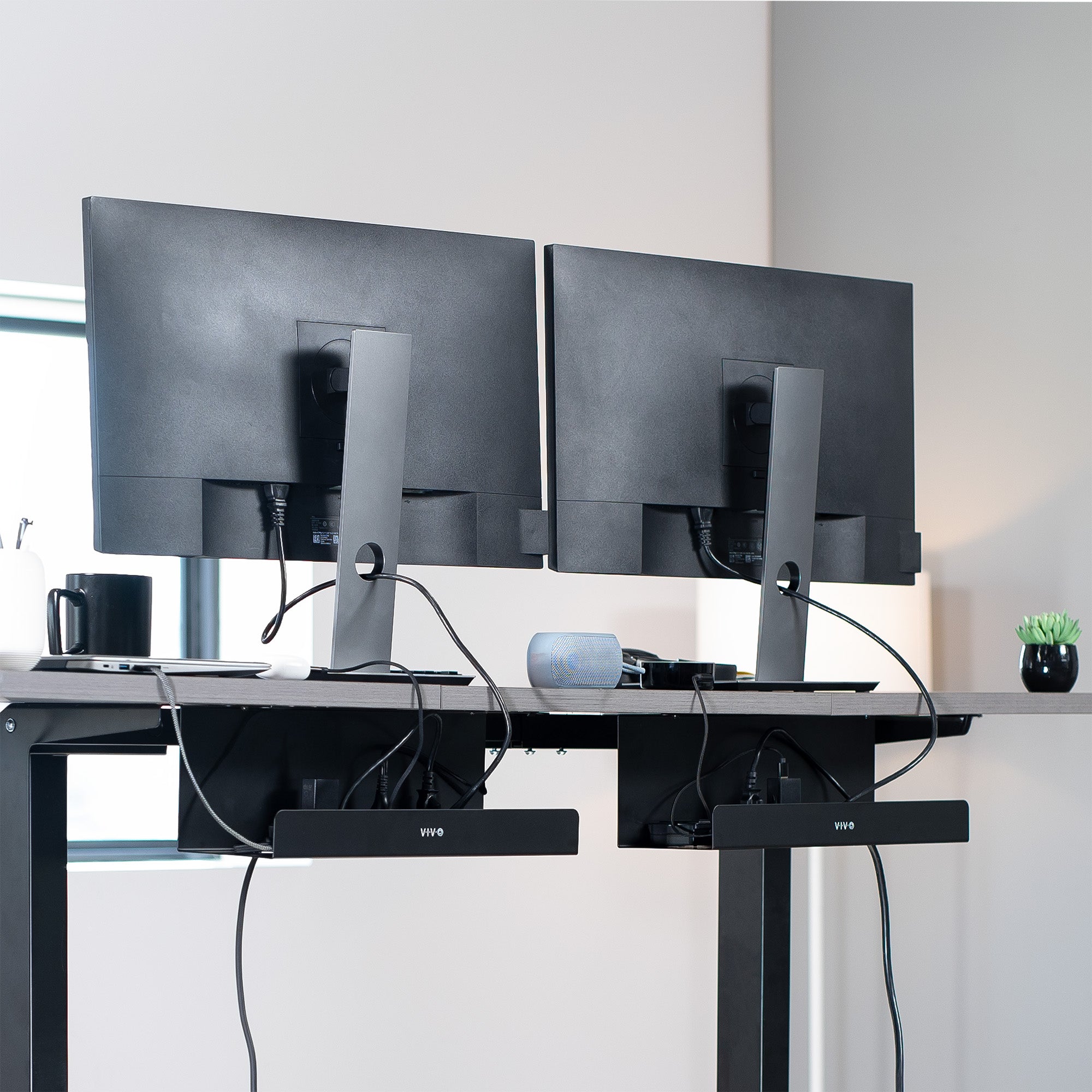 Extra deep under desk cable management trays (2 pack) for office storage. Low profile, sleek, and flexible with simple installation.