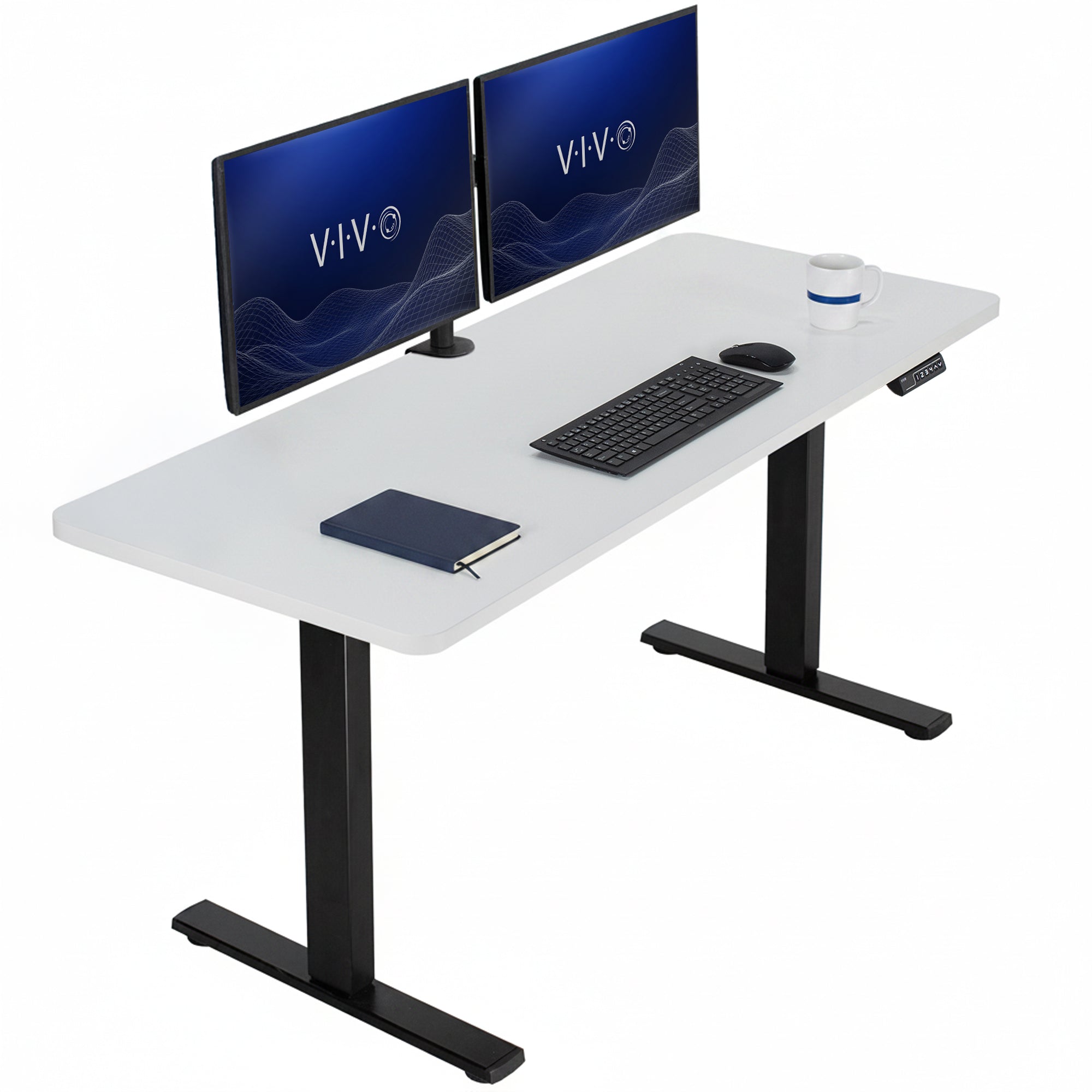 Sturdy ergonomic sit or stand active desk workstation with adjustable height using smart control panel.