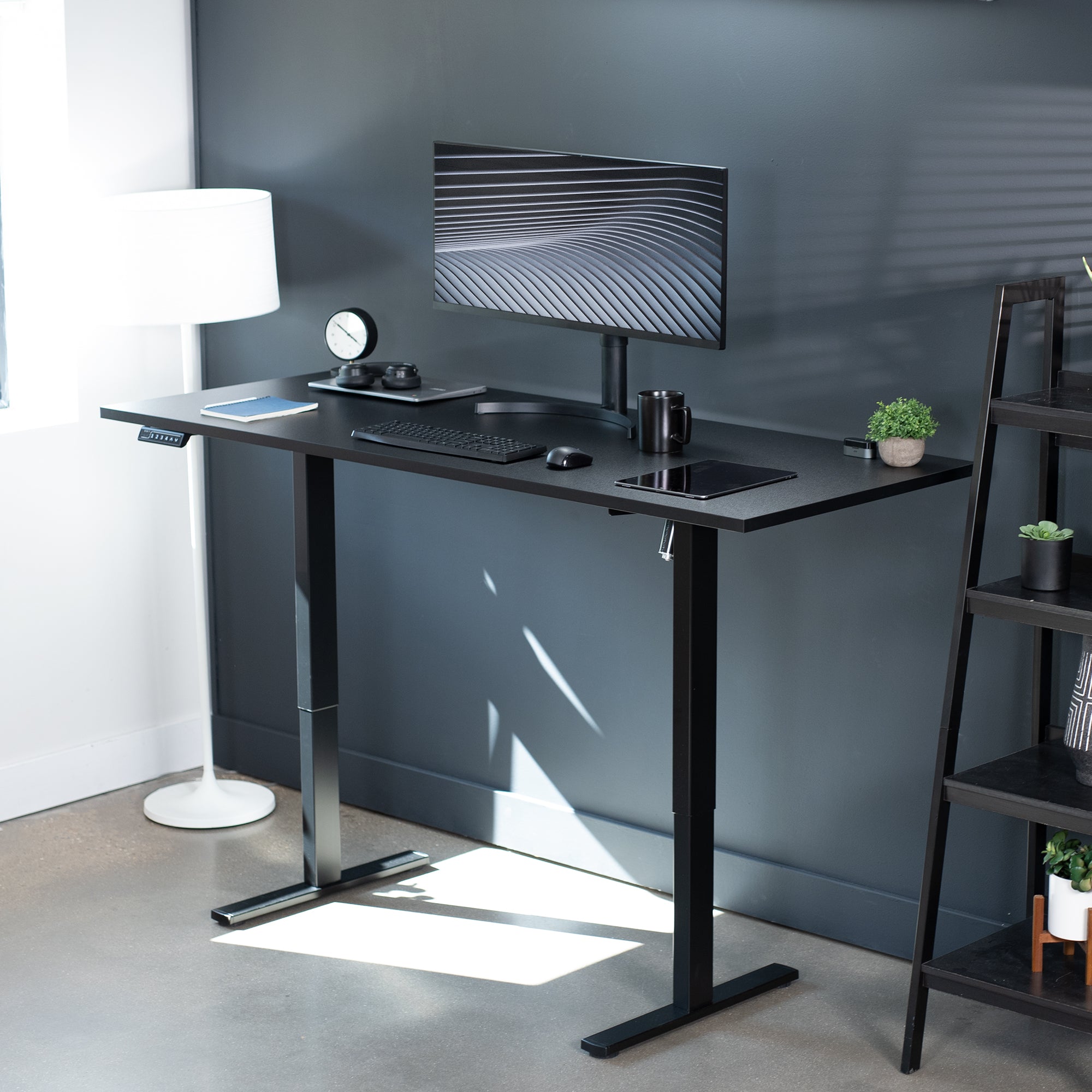 Electric desk in a home office.