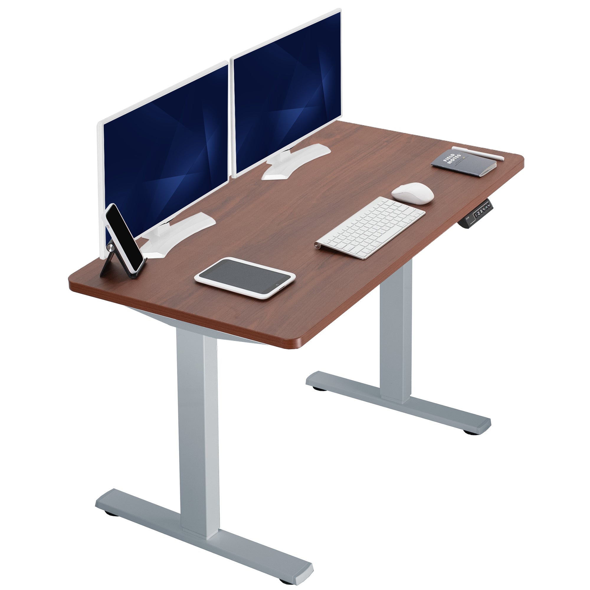 Sturdy ergonomic sit or stand active desk workstation with adjustable height using smart control panel.