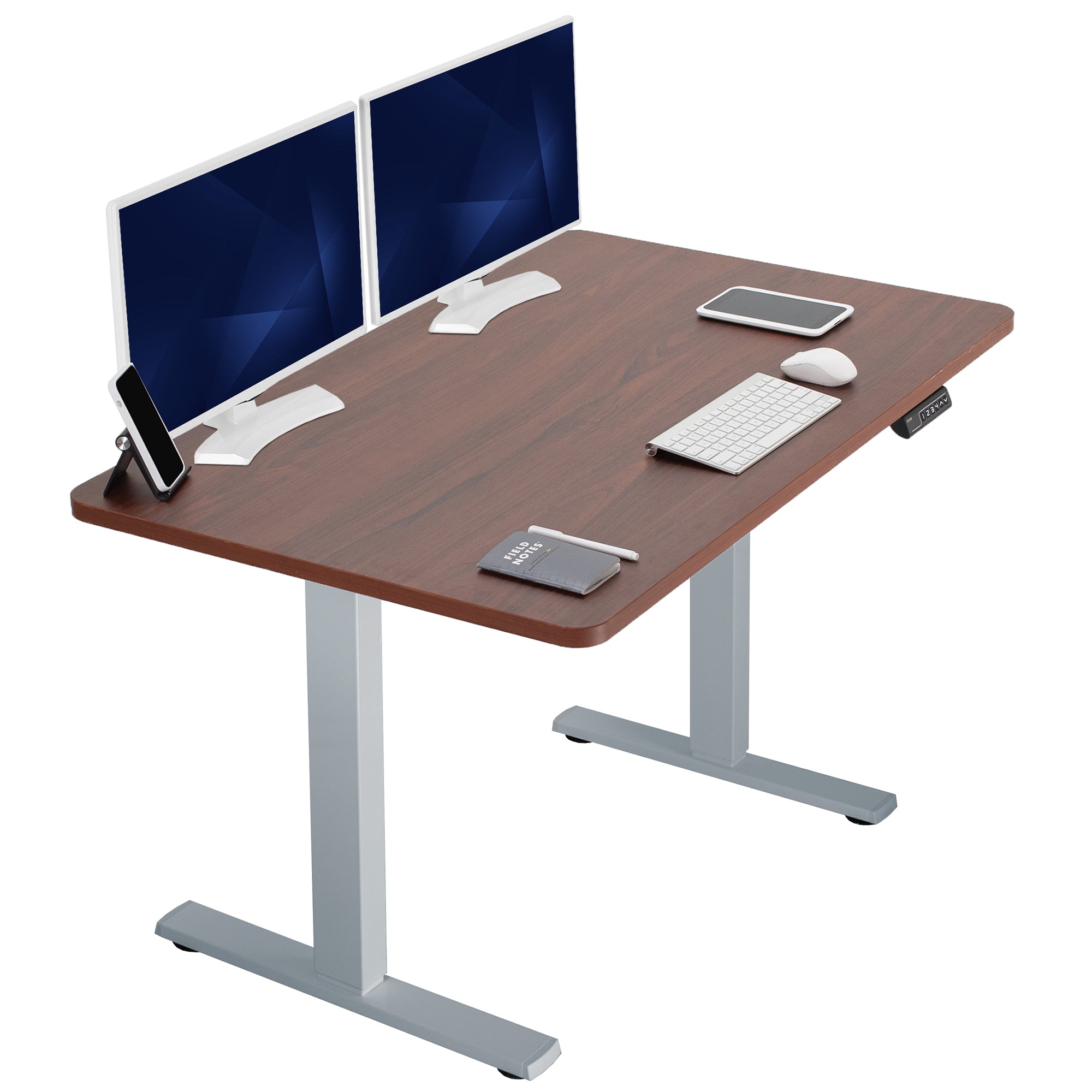 Sturdy ergonomic sit or stand active desk workstation with adjustable height using smart control panel.