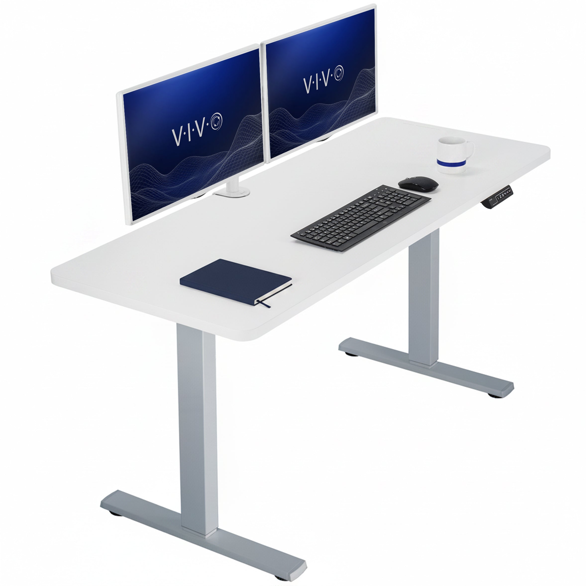 Sturdy ergonomic sit or stand active desk workstation with adjustable height using smart control panel.