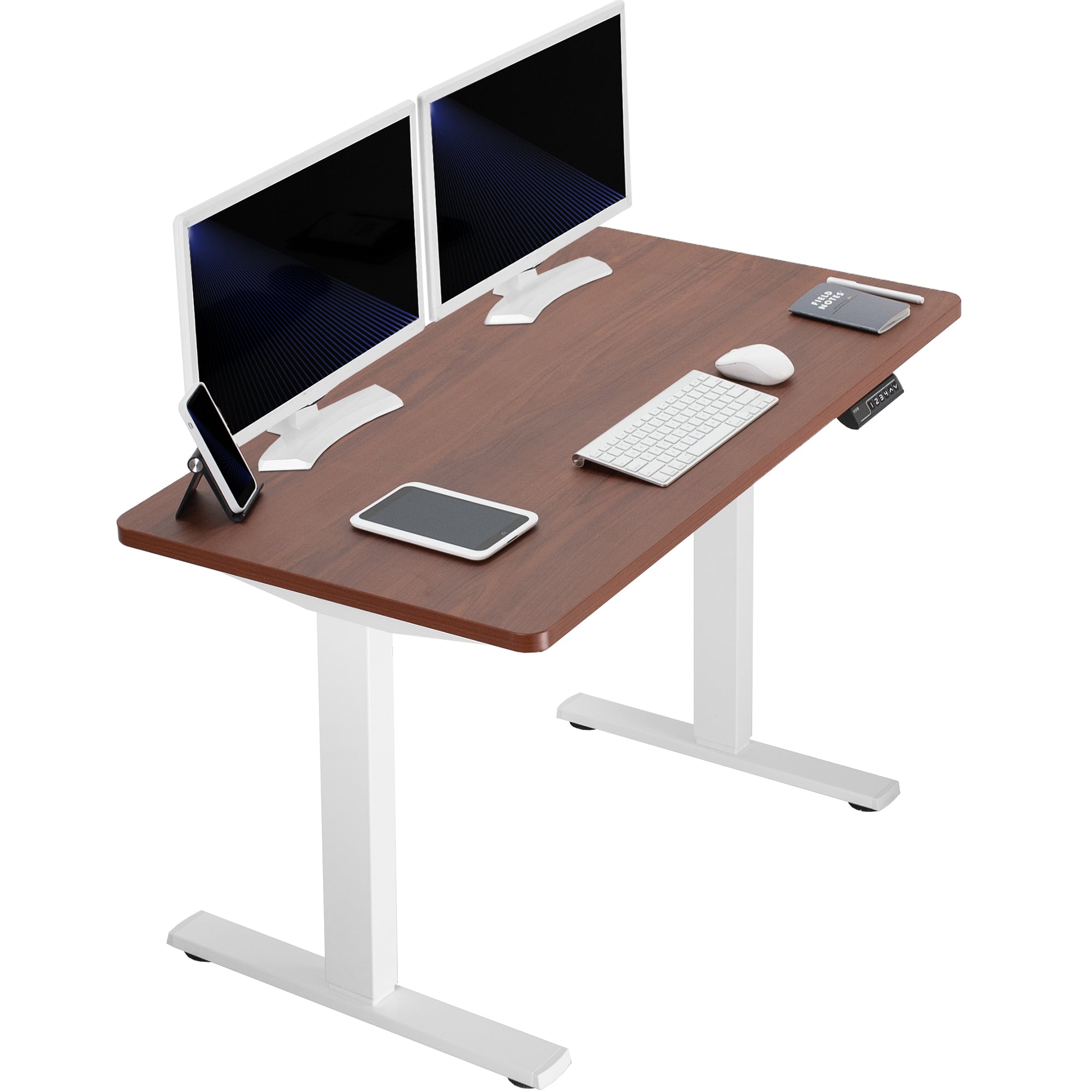 Sturdy ergonomic sit or stand active desk workstation with adjustable height using smart control panel.