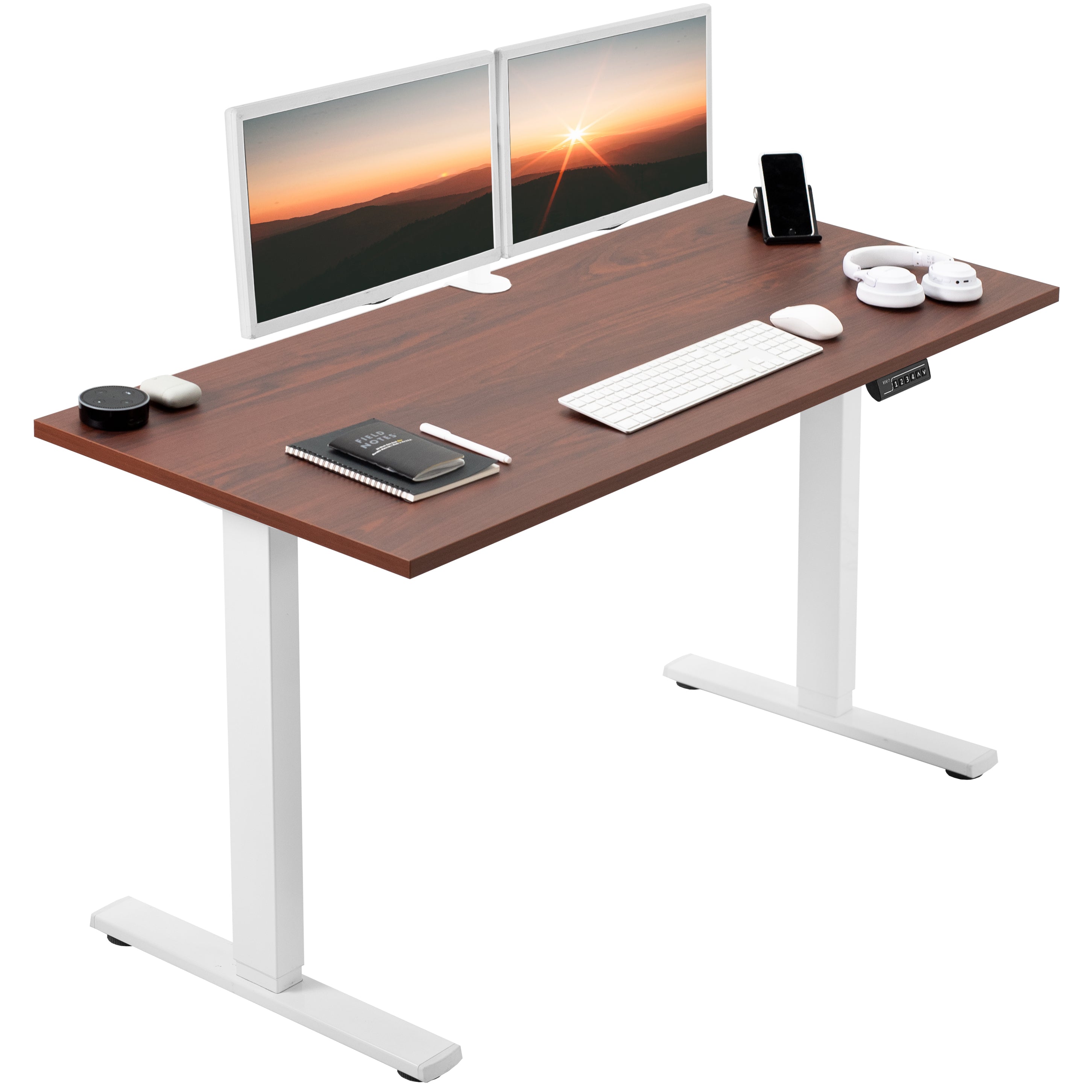 Electric Height Adjustable 55 x 24 inch Memory Stand Up Desk, Solid One-Piece Square Corner Table Top