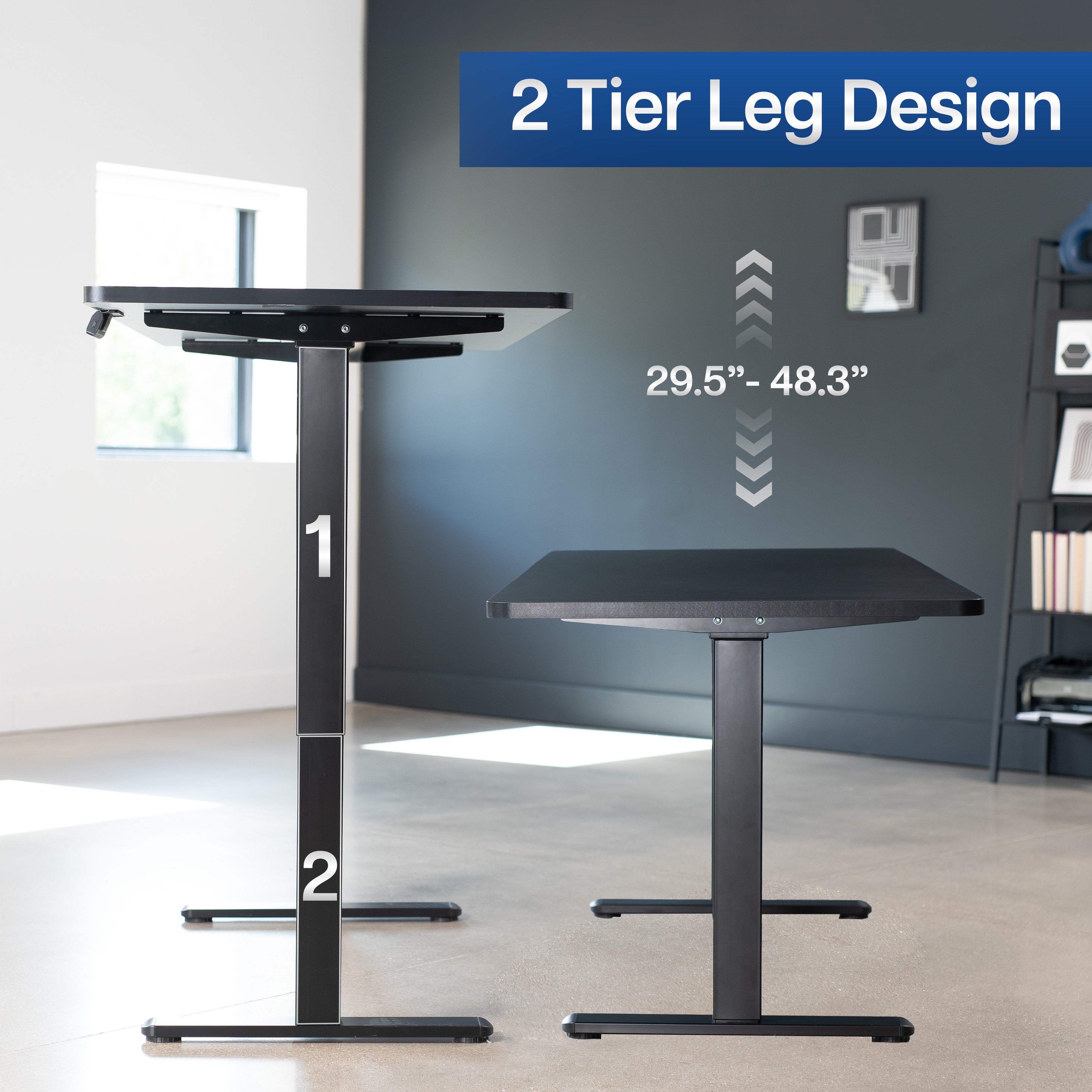 71 x 30 inch dual motor electric desk with squared edges, featuring memory controller height adjustment with memory settings