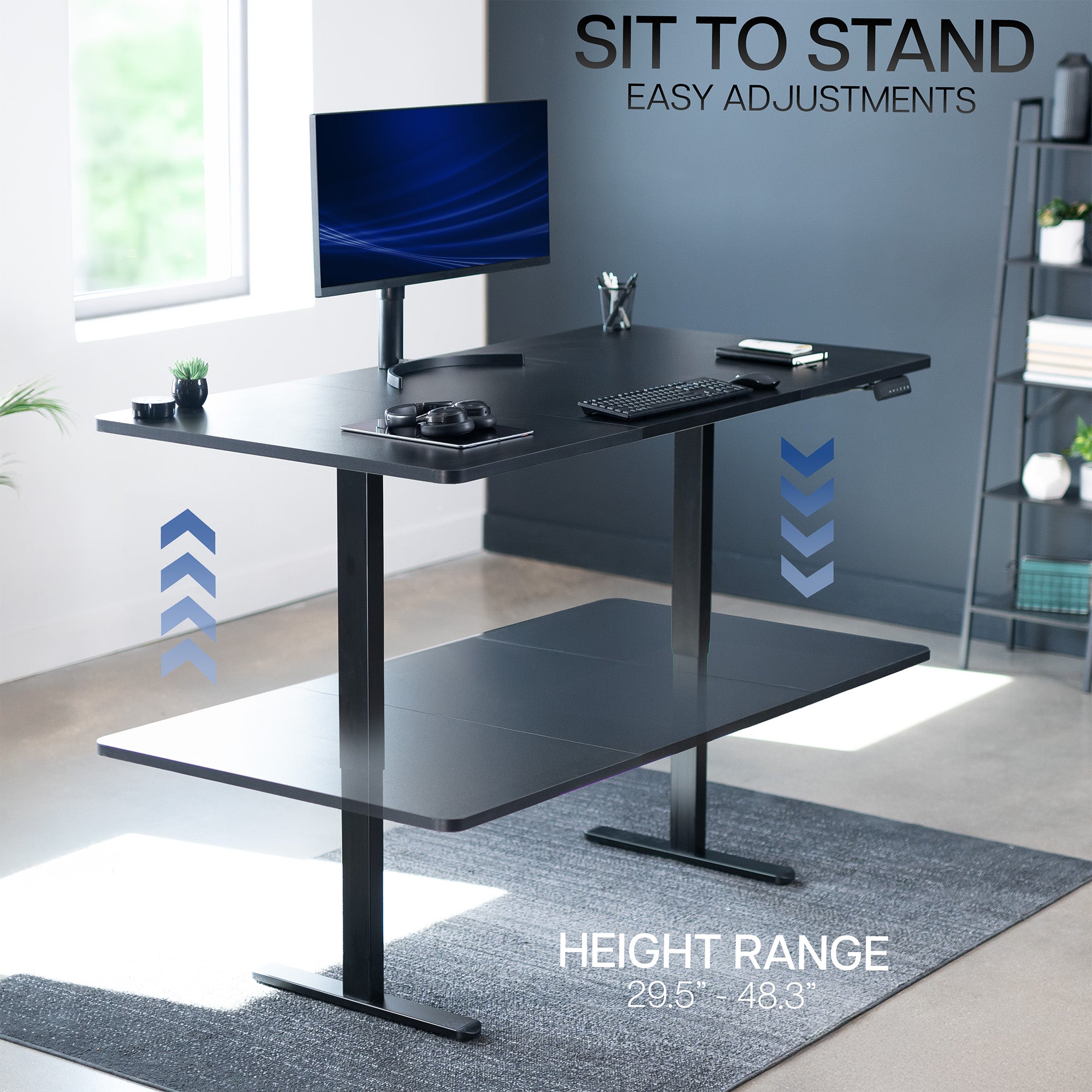 71 x 36 inch dual motor electric desk featuring smart controller height adjustment with memory settings