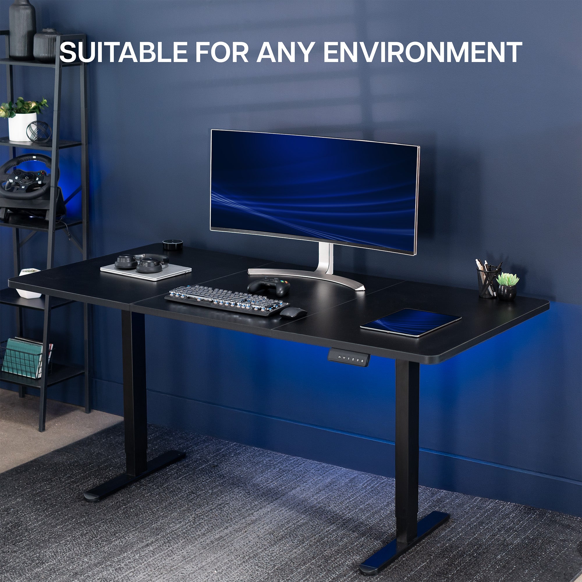 71 x 36 inch dual motor electric desk featuring smart controller height adjustment with memory settings