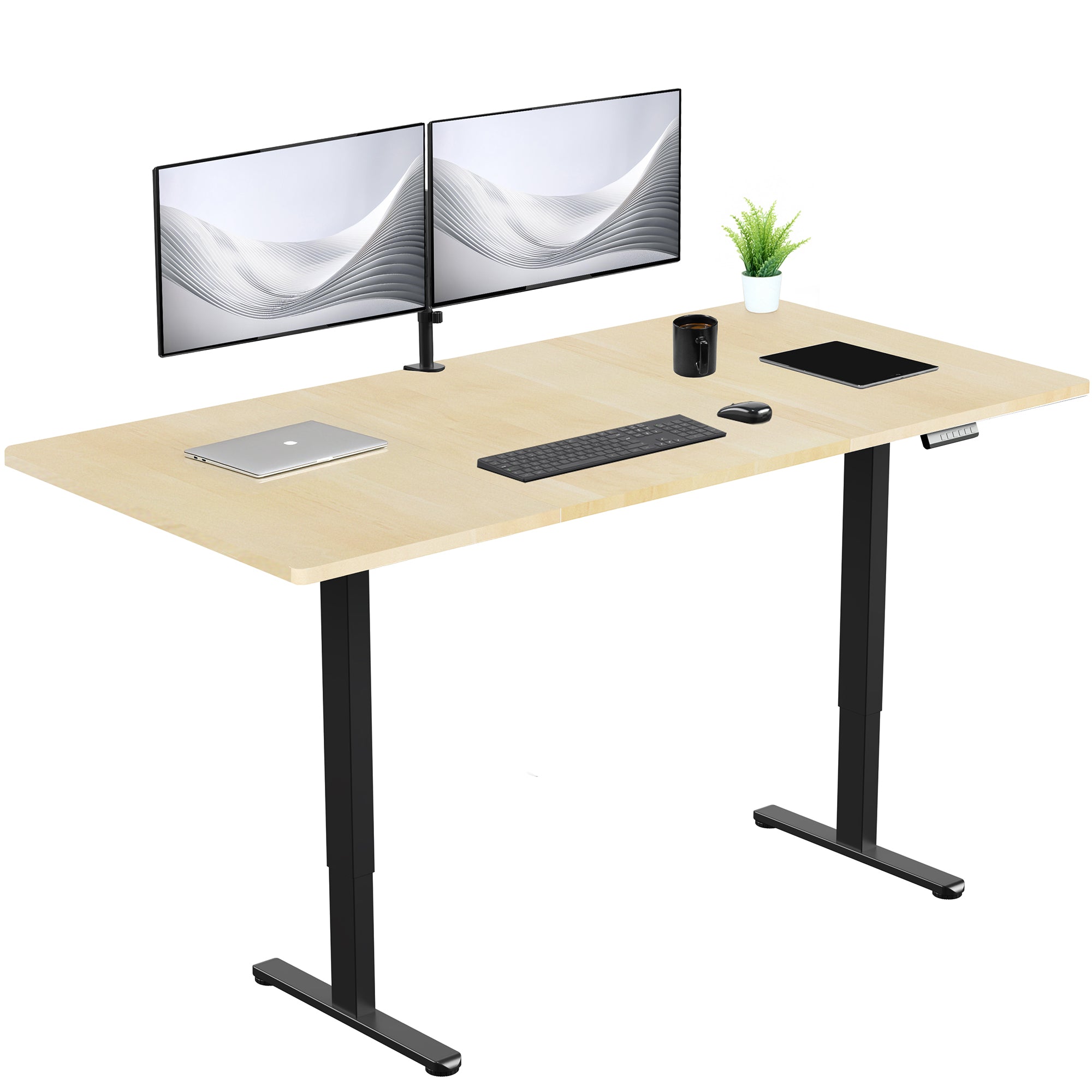 71 x 36 inch dual motor electric desk featuring smart controller height adjustment with memory settings
