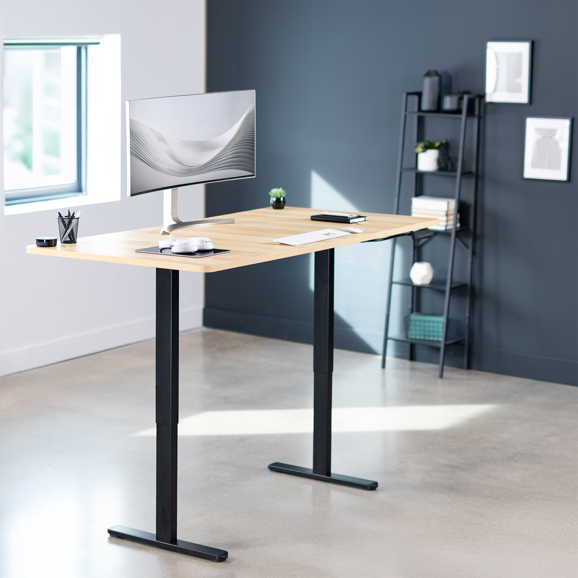 71 x 36 inch dual motor electric desk featuring smart controller height adjustment with memory settings