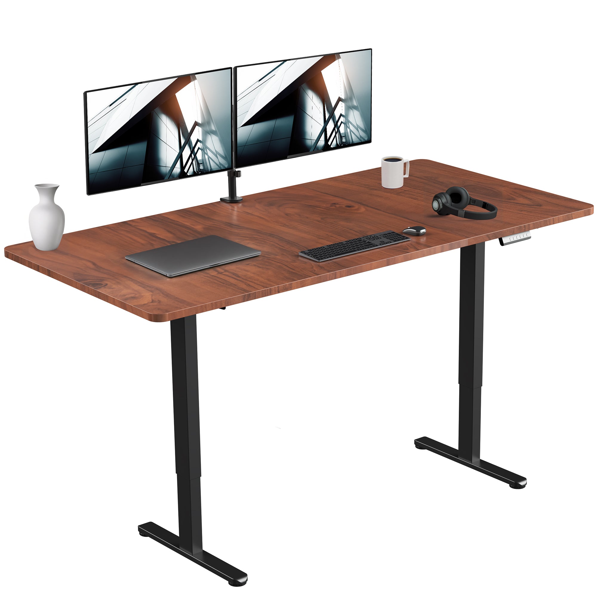 71 x 36 inch dual motor electric desk featuring smart controller height adjustment with memory settings