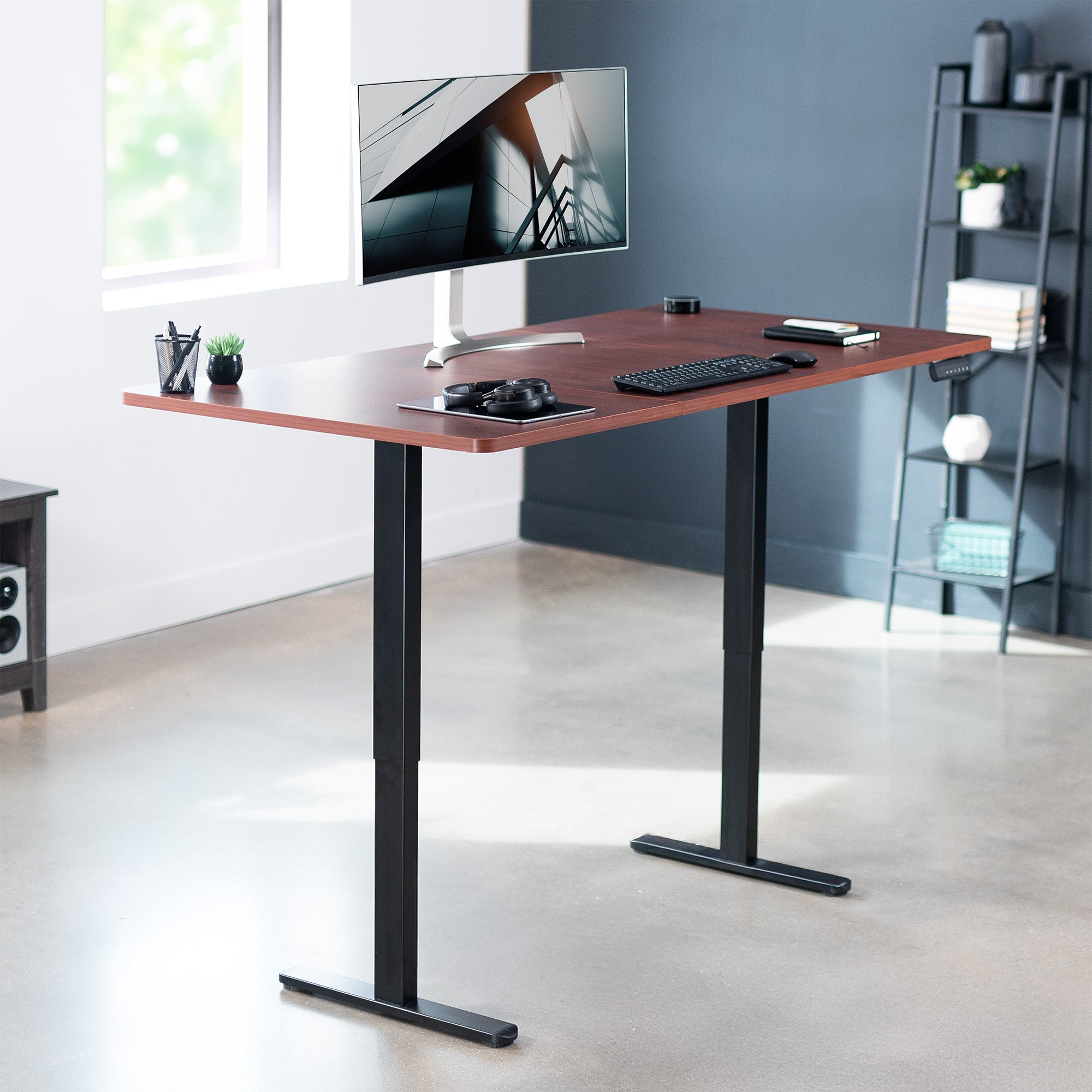 71 x 36 inch dual motor electric desk featuring smart controller height adjustment with memory settings