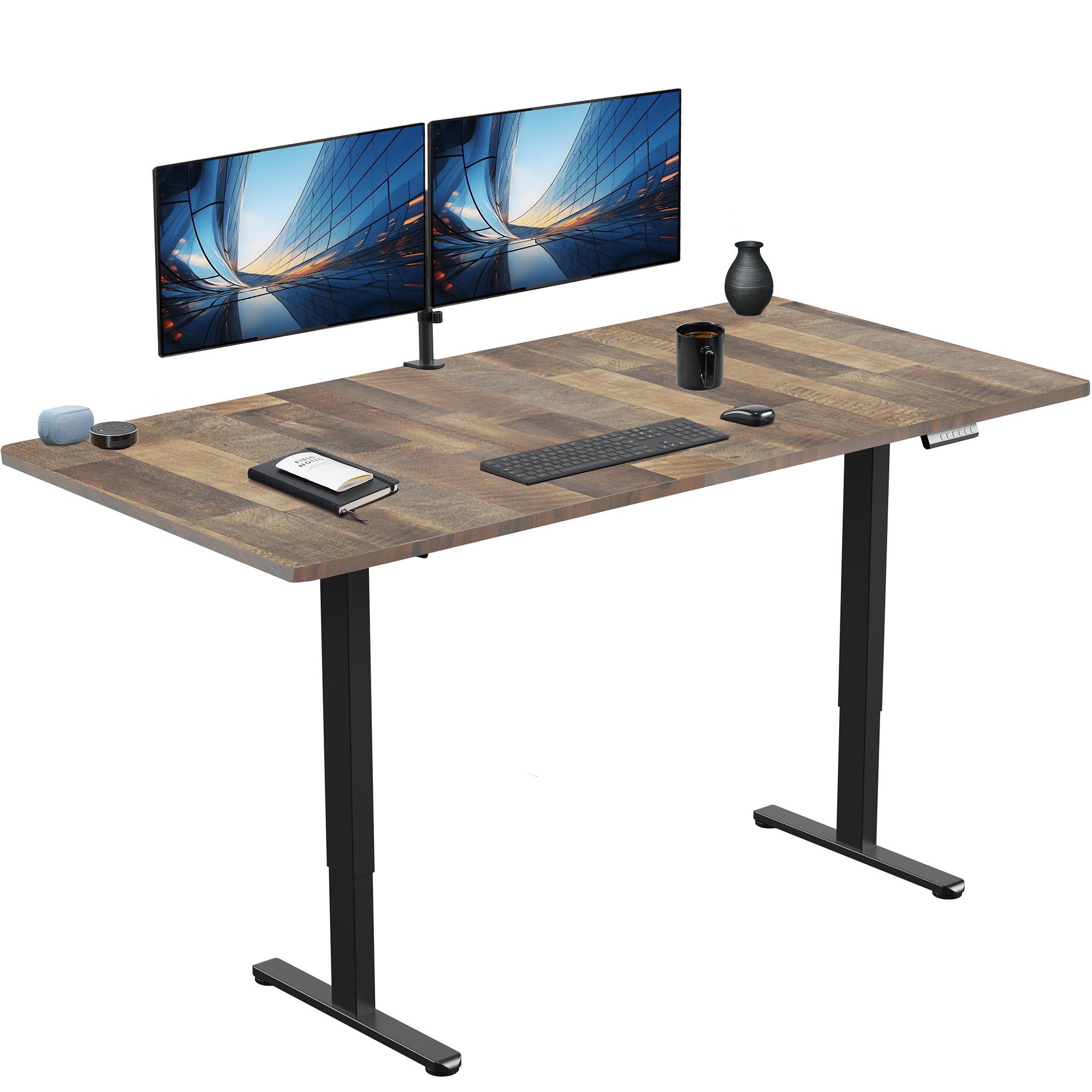 71 x 36 inch dual motor electric desk featuring smart controller height adjustment with memory settings
