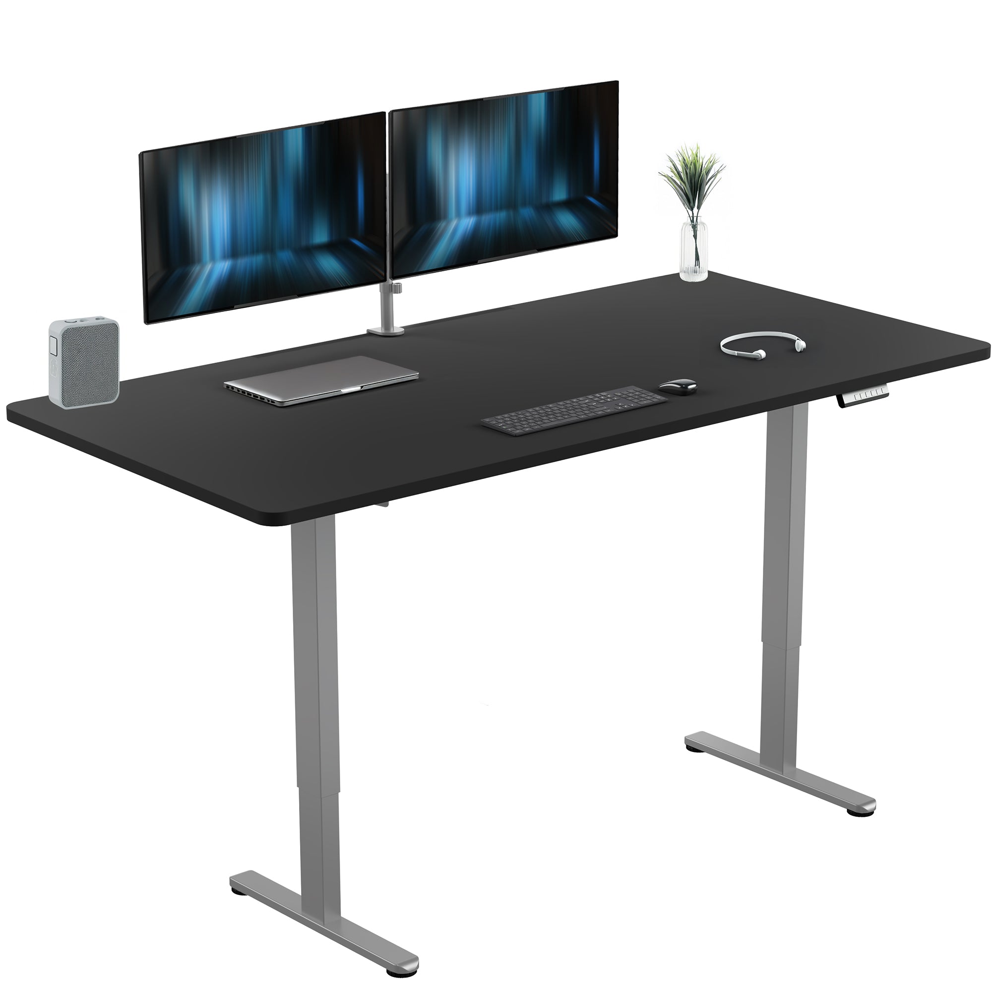 71 x 36 inch dual motor electric desk featuring smart controller height adjustment with memory settings