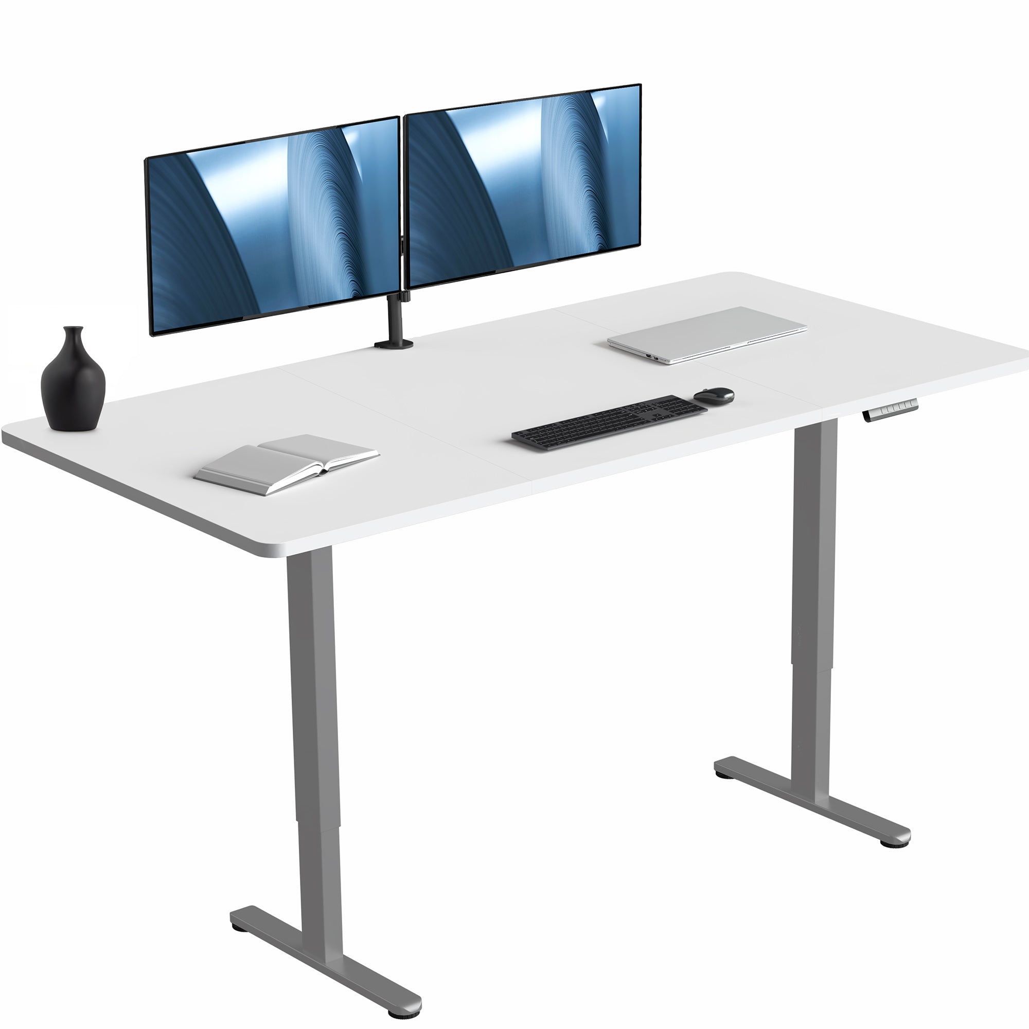 71 x 36 inch dual motor electric desk featuring smart controller height adjustment with memory settings