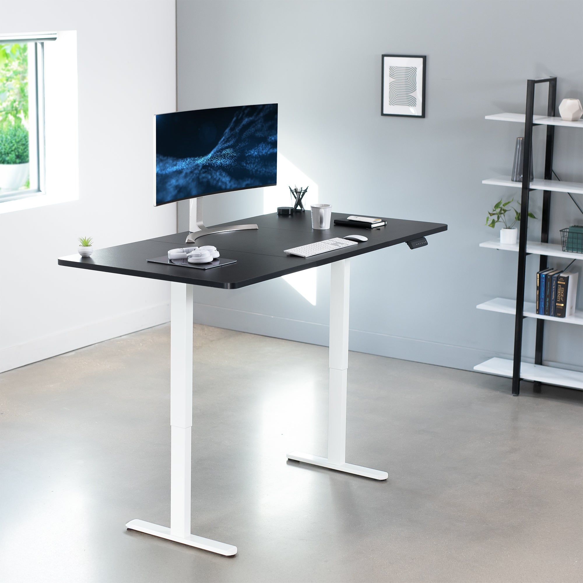 71 x 36 inch dual motor electric desk featuring smart controller height adjustment with memory settings