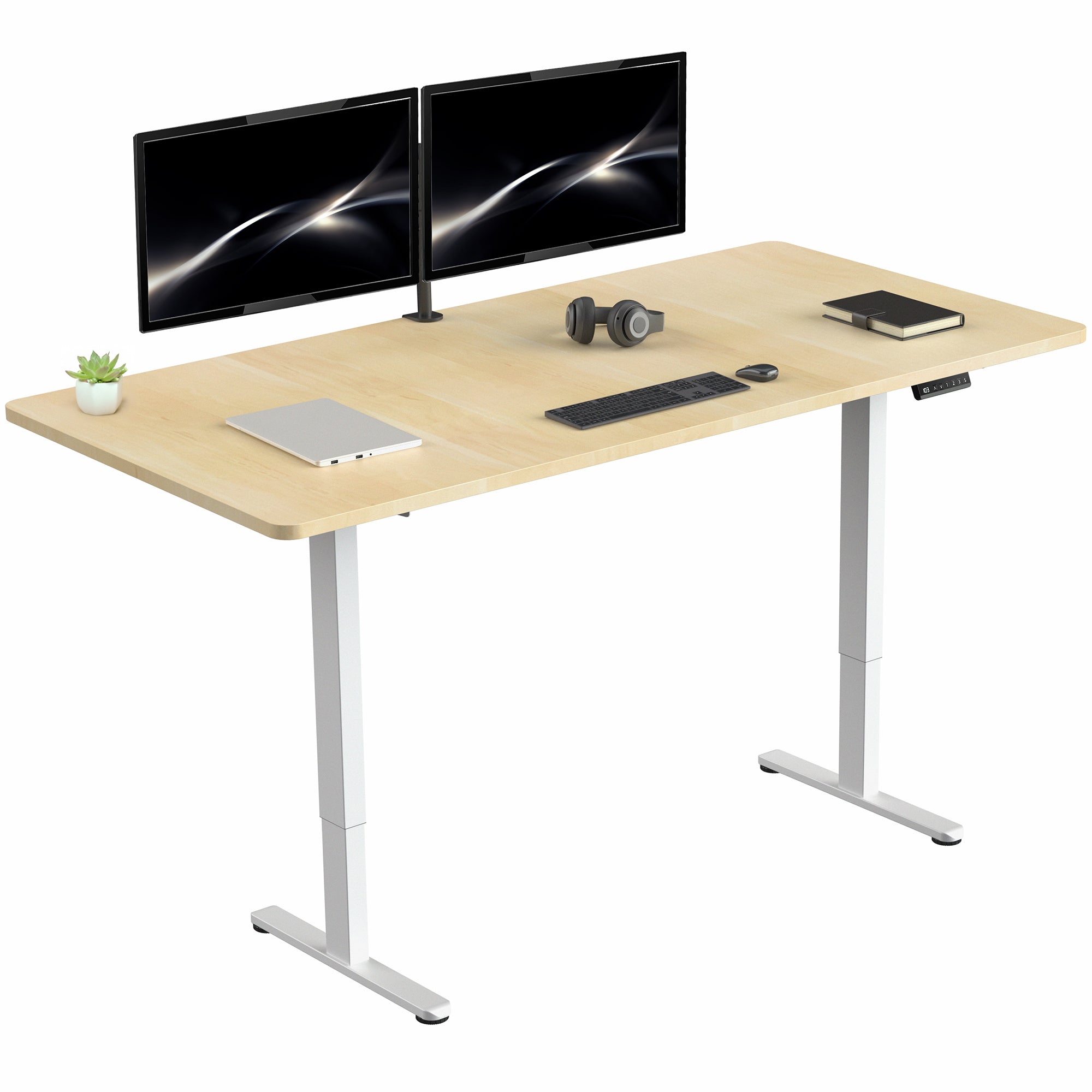 71 x 36 inch dual motor electric desk featuring smart controller height adjustment with memory settings
