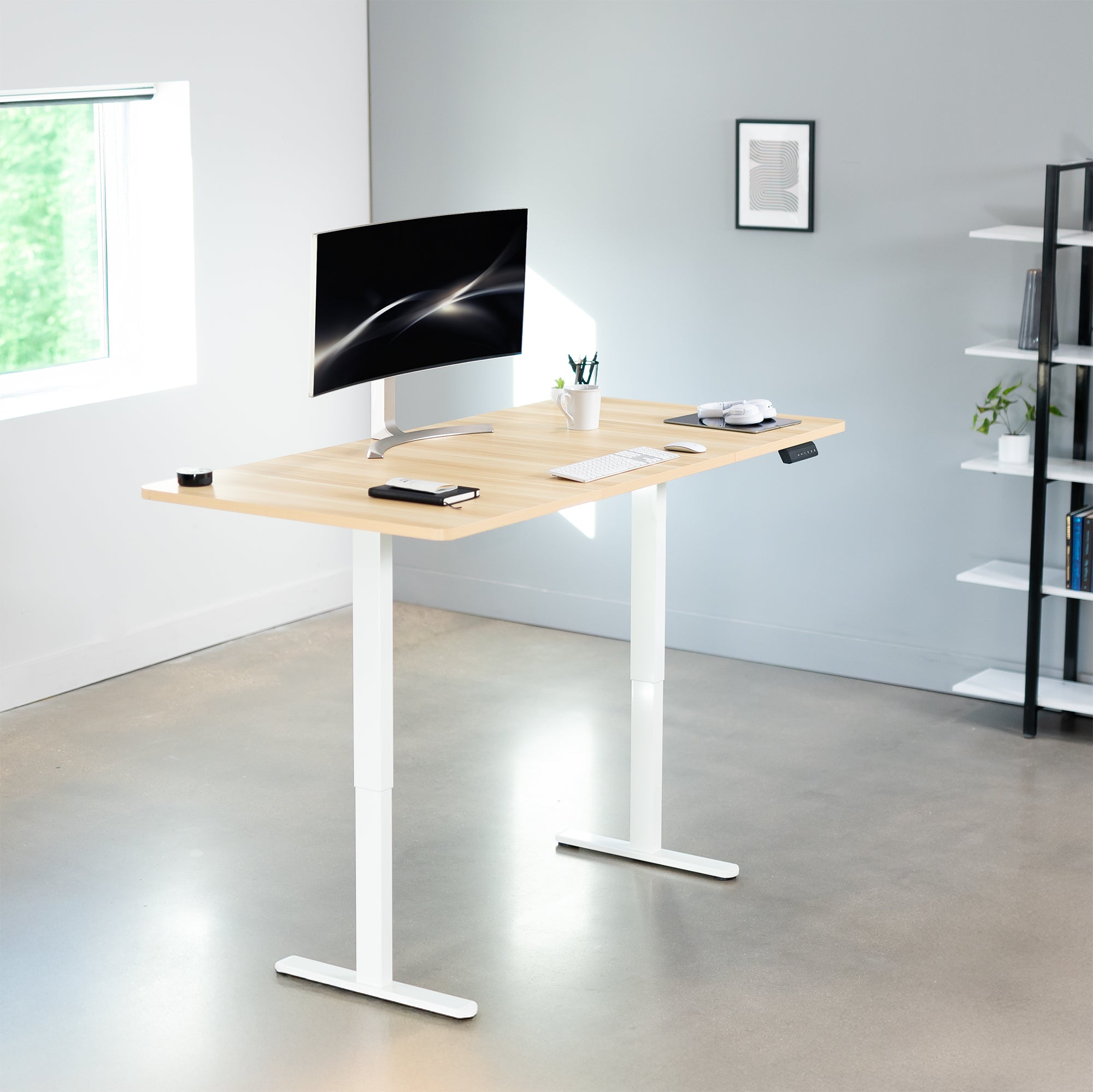 71 x 36 inch dual motor electric desk featuring smart controller height adjustment with memory settings