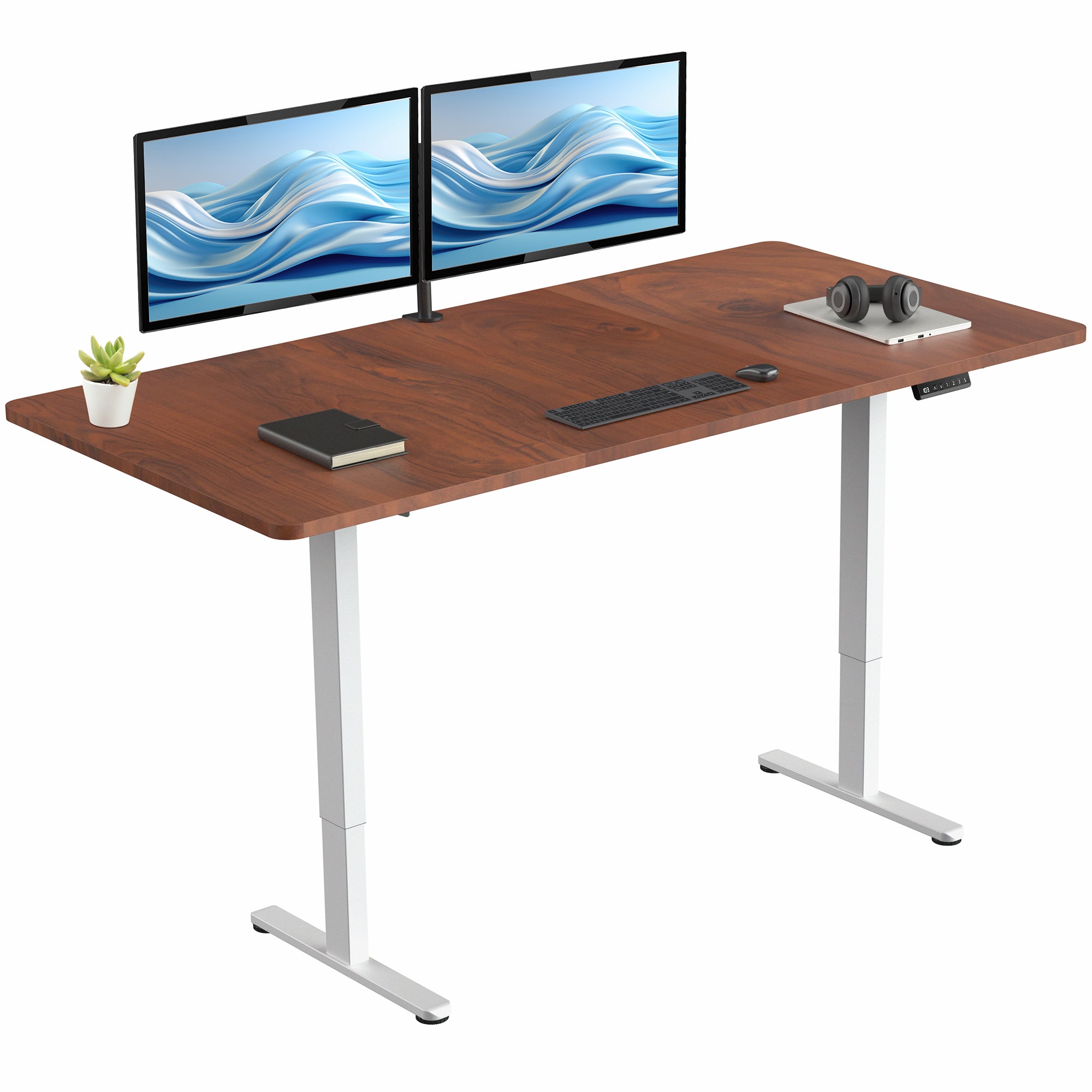 71 x 36 inch dual motor electric desk featuring smart controller height adjustment with memory settings