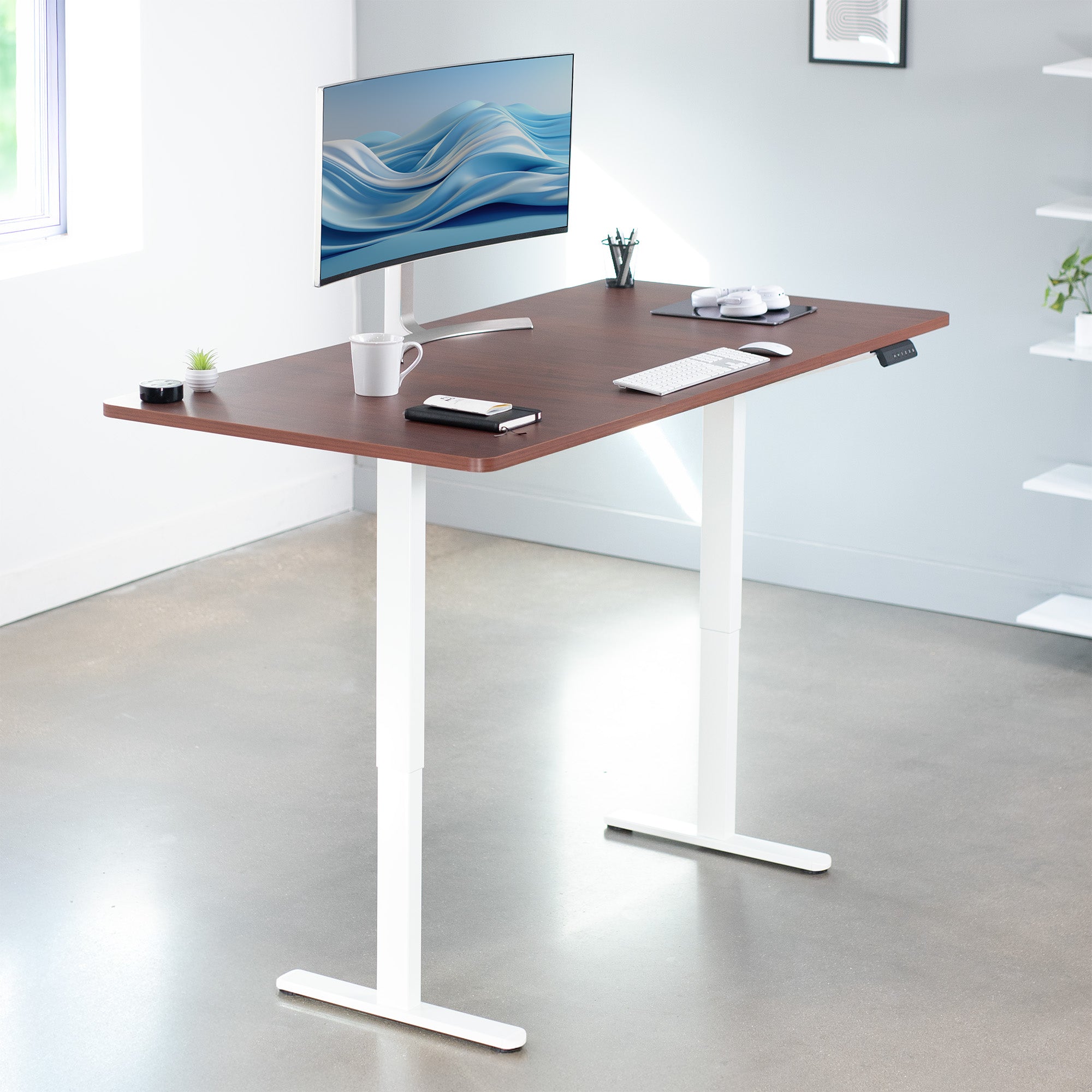 71 x 36 inch dual motor electric desk featuring smart controller height adjustment with memory settings