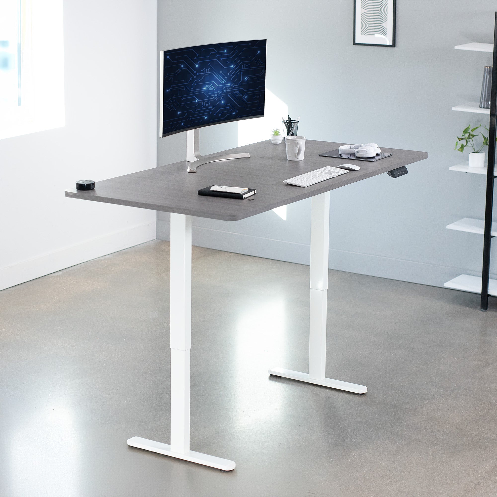71 x 36 inch dual motor electric desk featuring smart controller height adjustment with memory settings