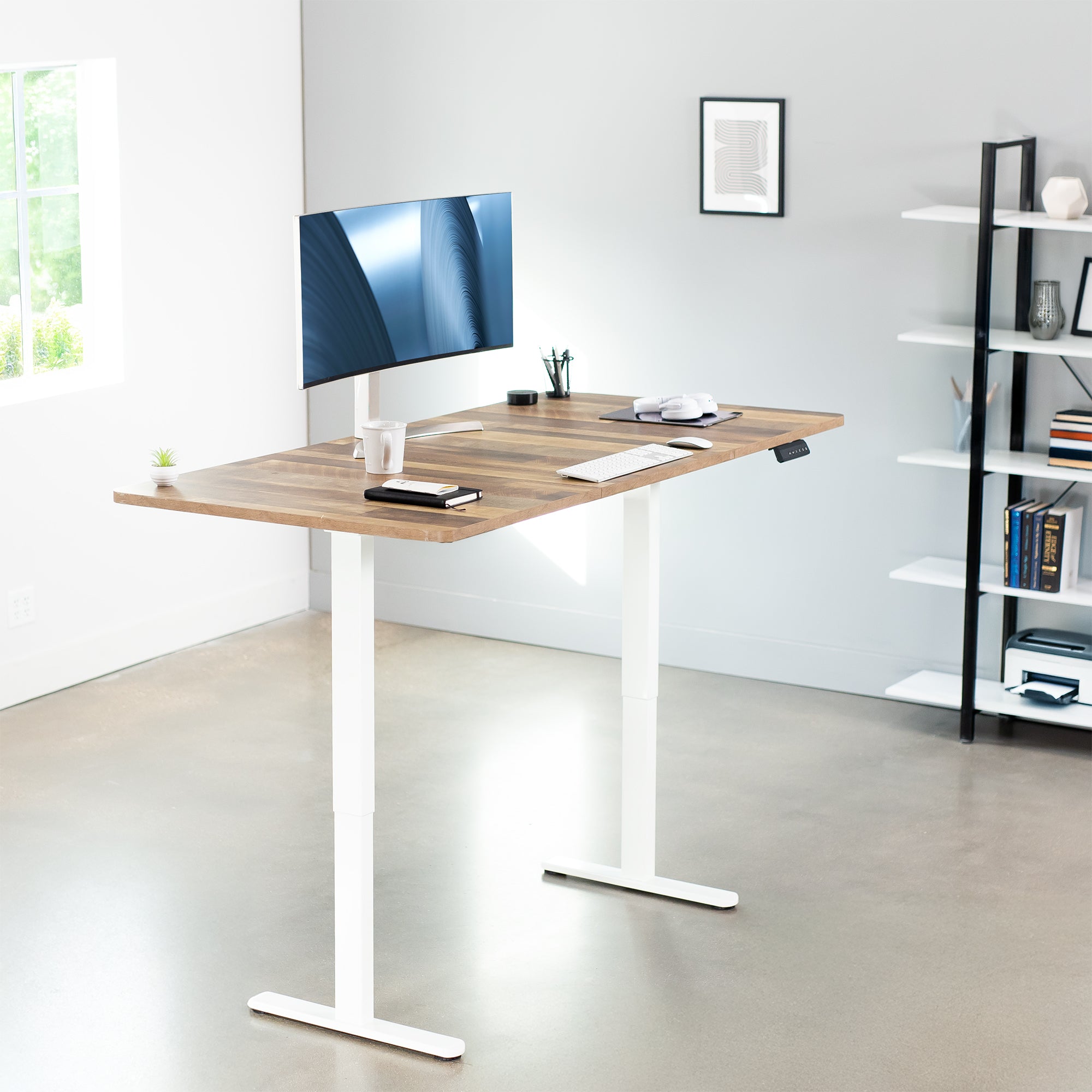 71 x 36 inch dual motor electric desk featuring smart controller height adjustment with memory settings