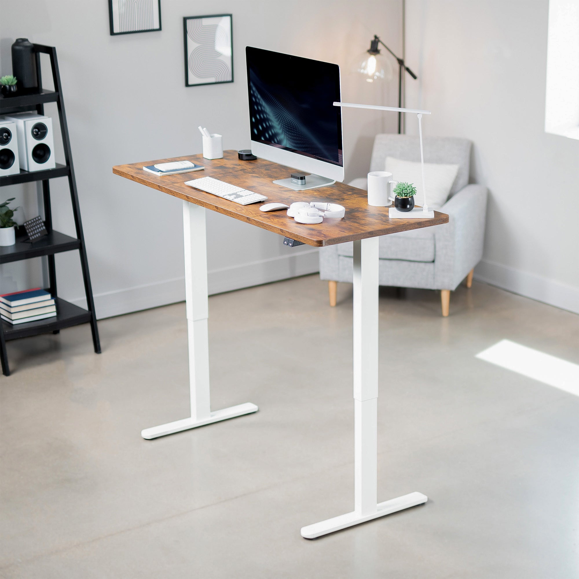 Vintage Brown desk with white legs in a modern office setting