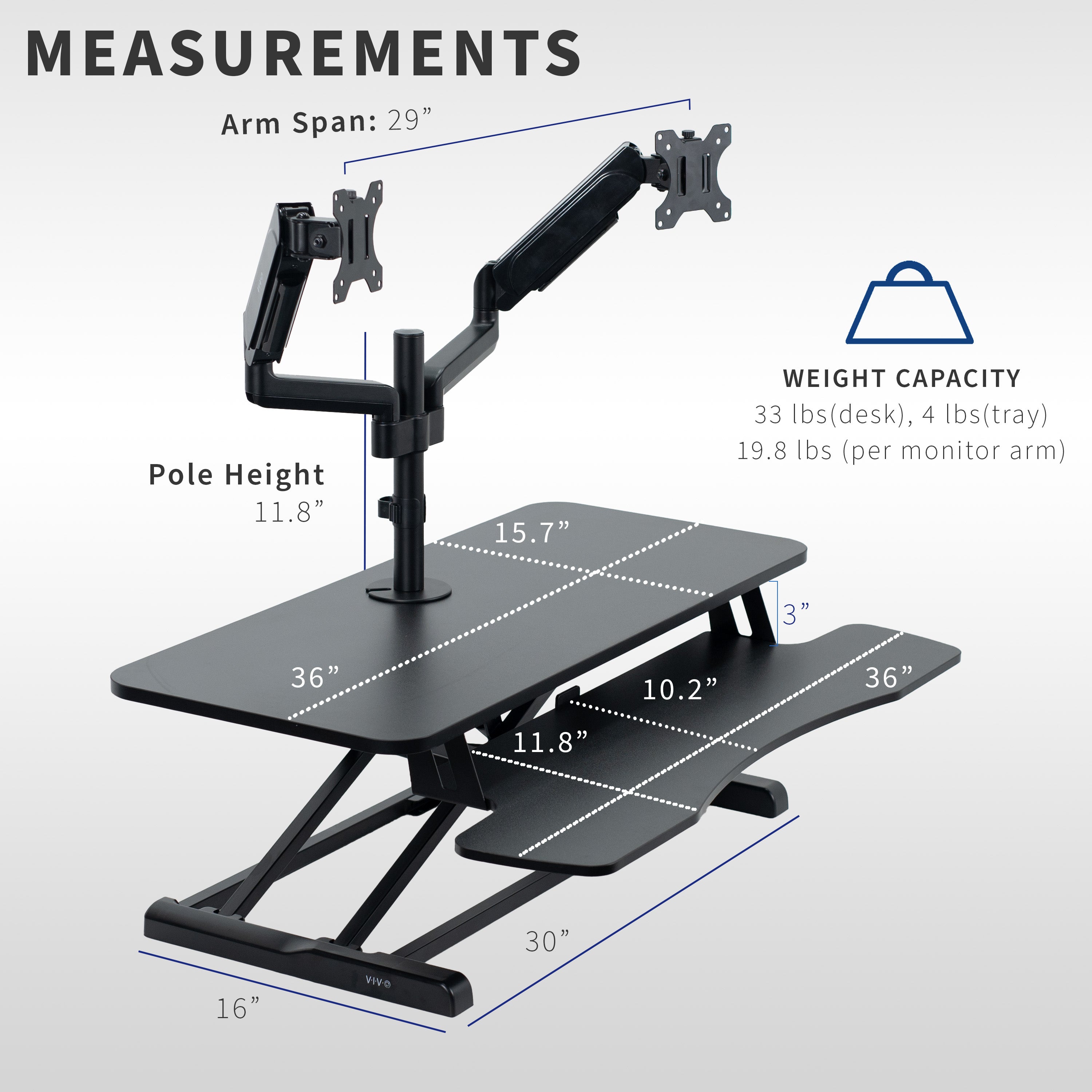 Desk Riser with Pneumatic Dual Monitor Mount