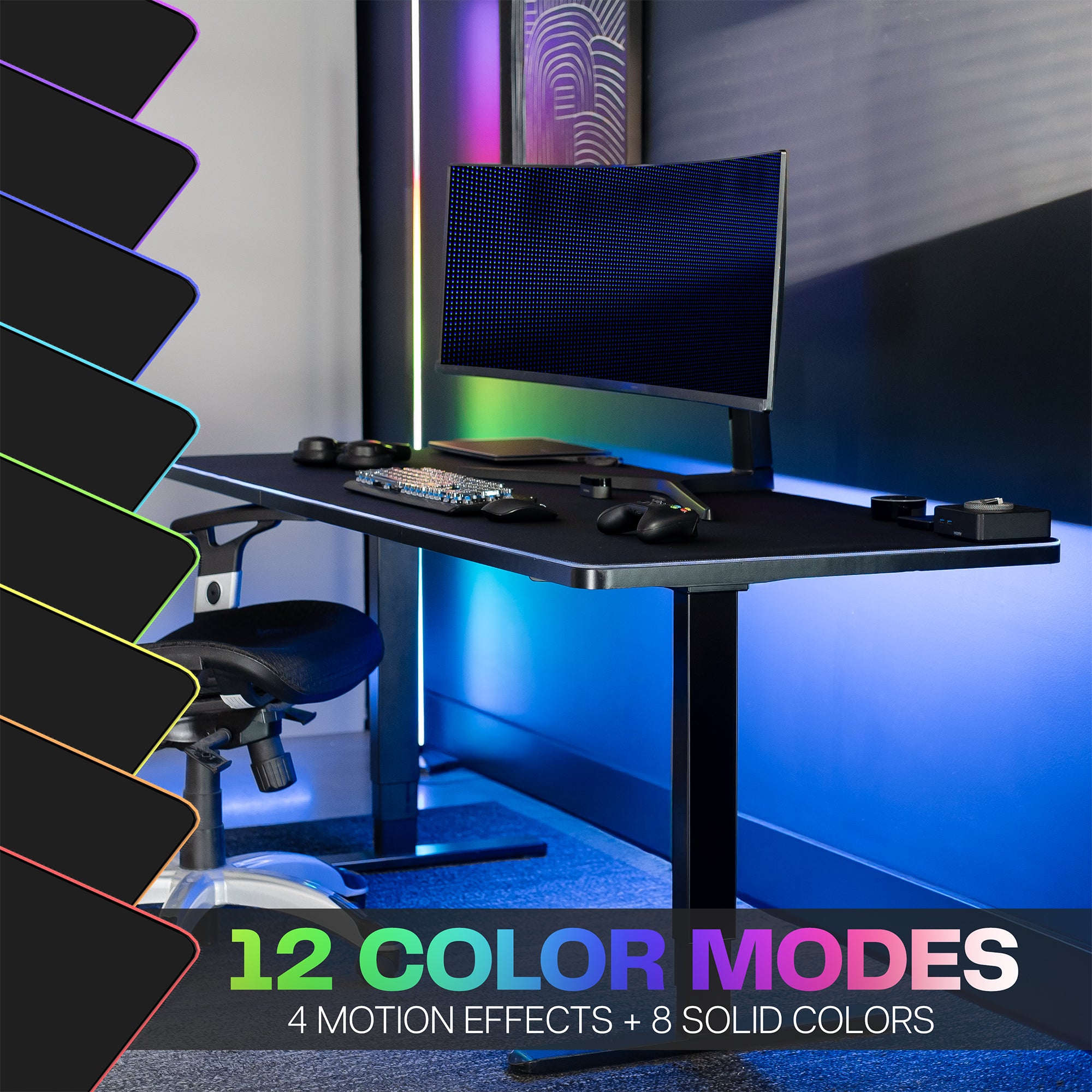 Extra Large 71 x 30 inch Full Size Desk Pad with RGB Lighting for Office Ambience and Immersive Gaming, Oversized Mouse Pad Table Top Cover, 12 Color Modes, Non-slip Base