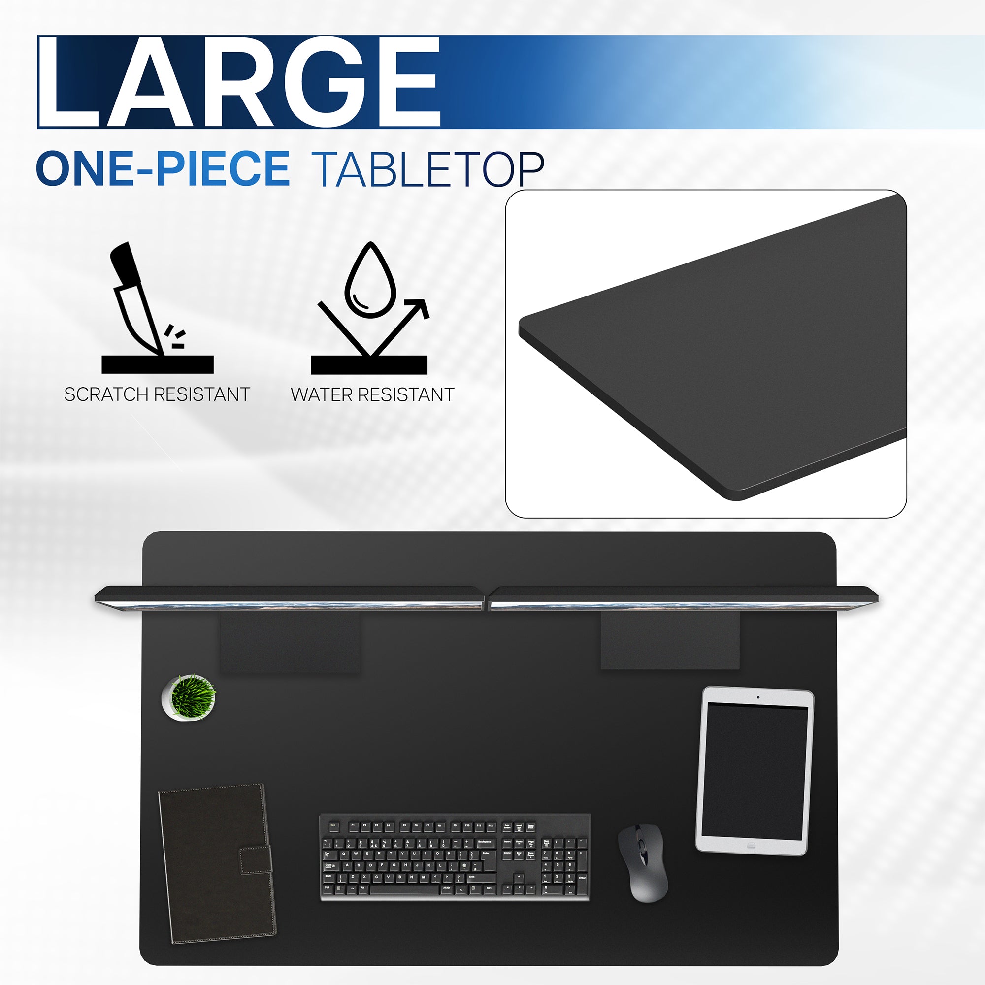 Sturdy desk tabletop for sit or stand electric or manual desk frames.