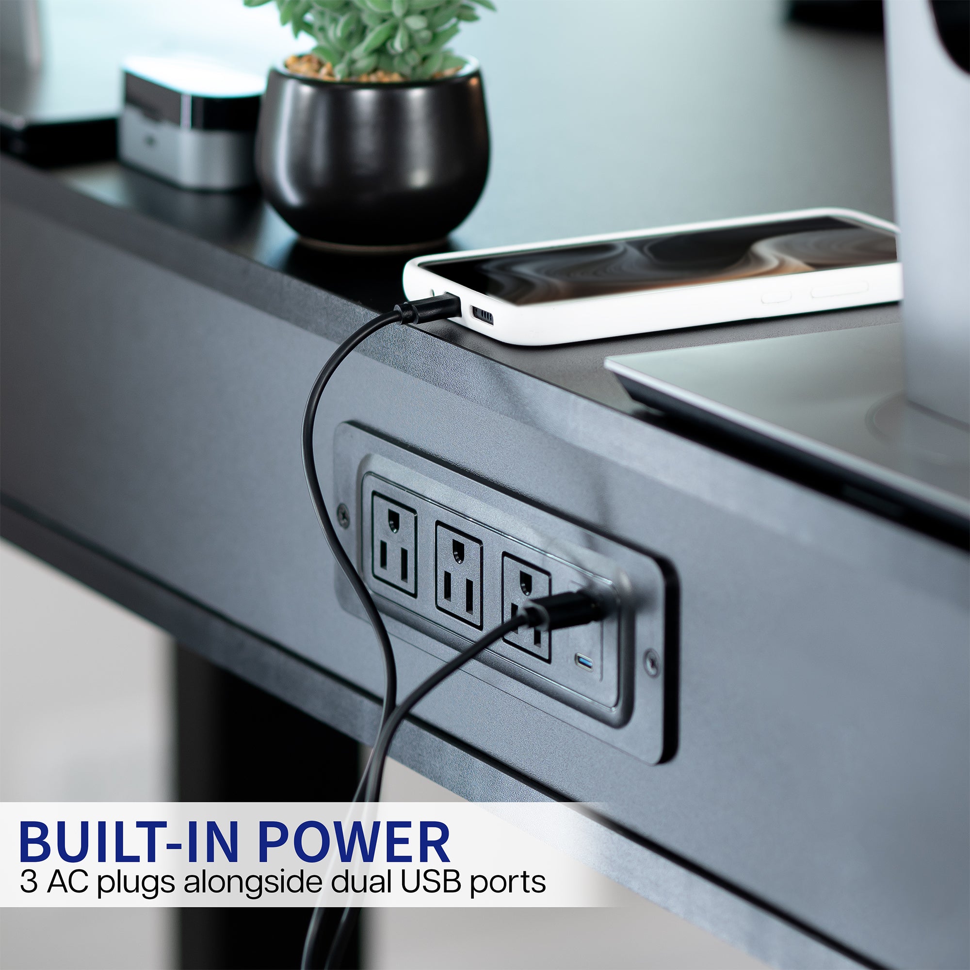 55" x 24" Table Top with Drawers & Built-in Power Strip