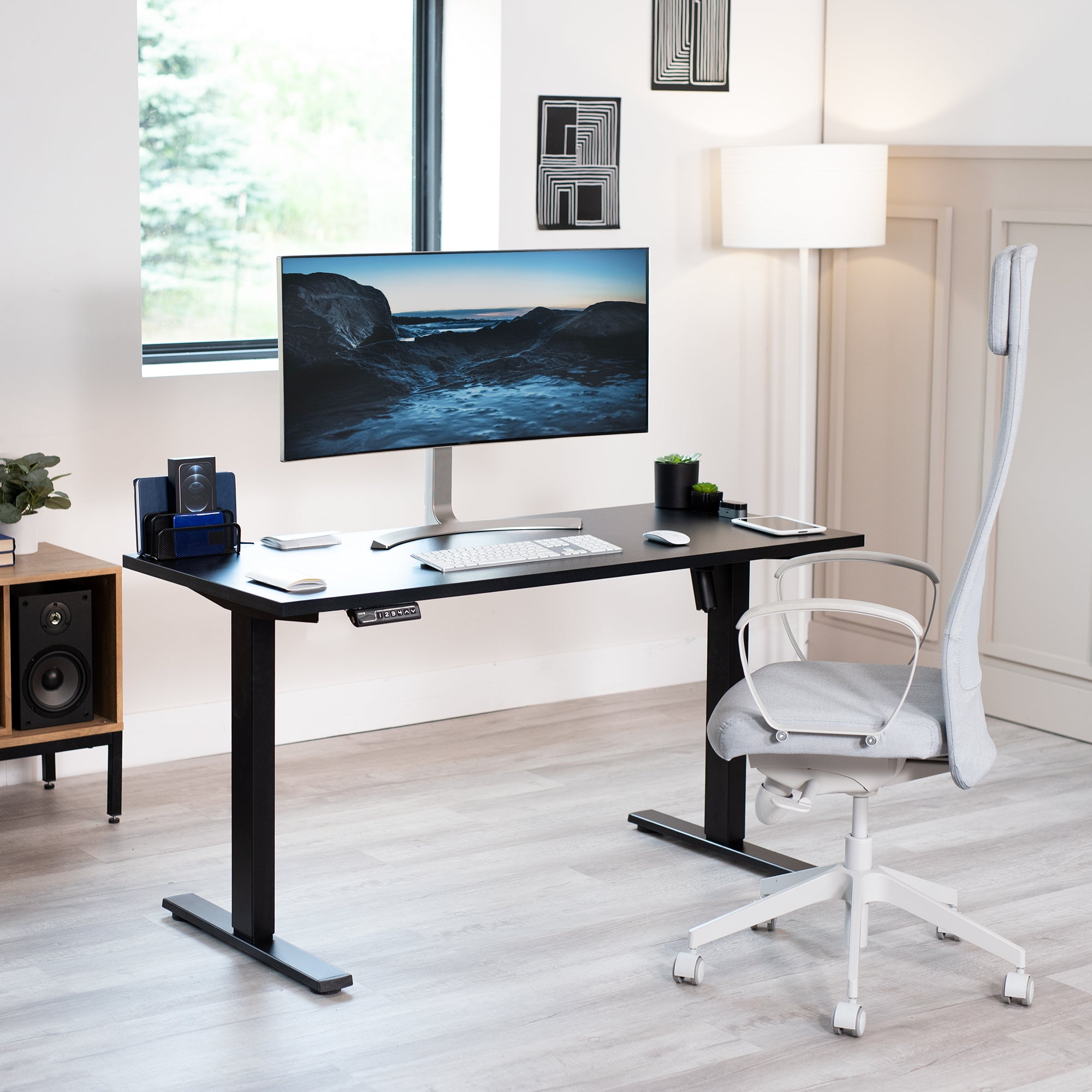 55 x 24 inch Universal Solid One-Piece Square Corner Table Top for Standard and Sit to Stand Height Adjustable Home and Office Desk Frames