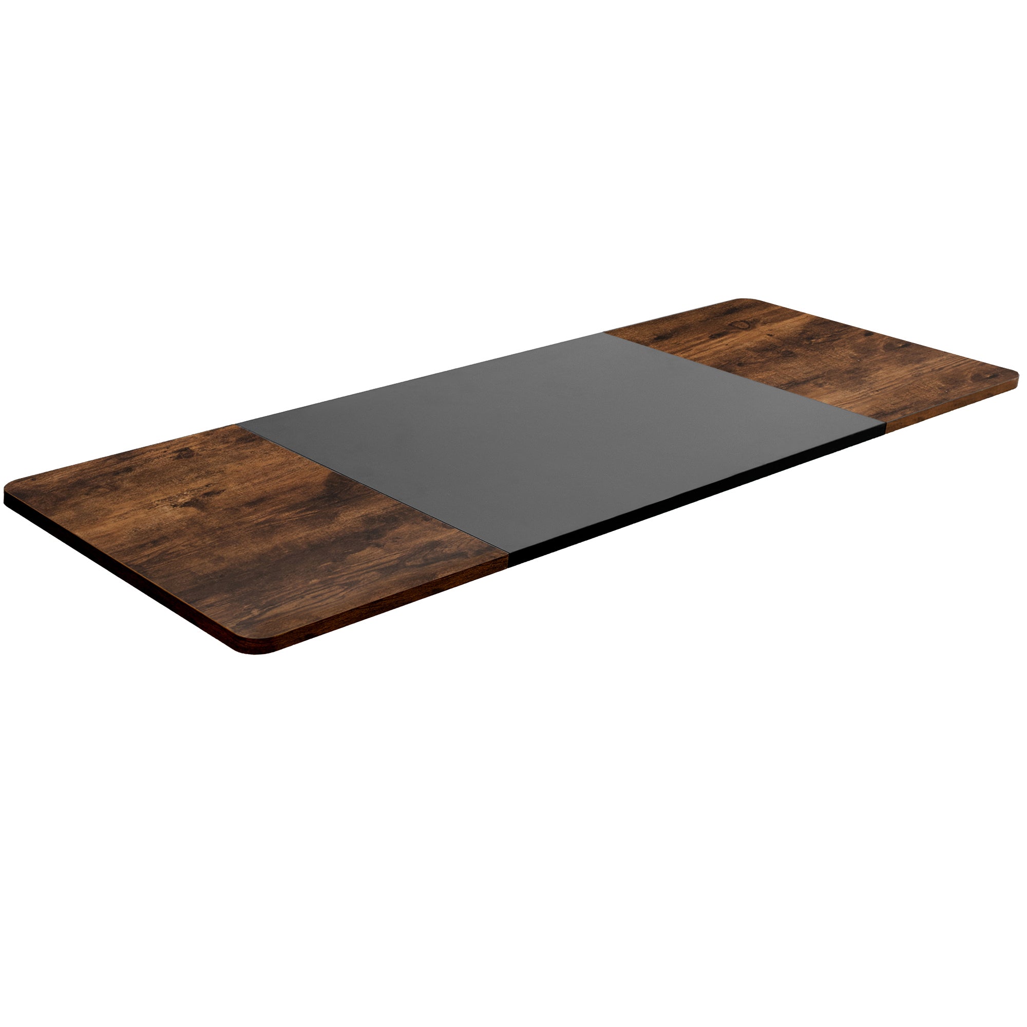 Durable sit to stand desk rustic tabletop workstation with wide surface space.