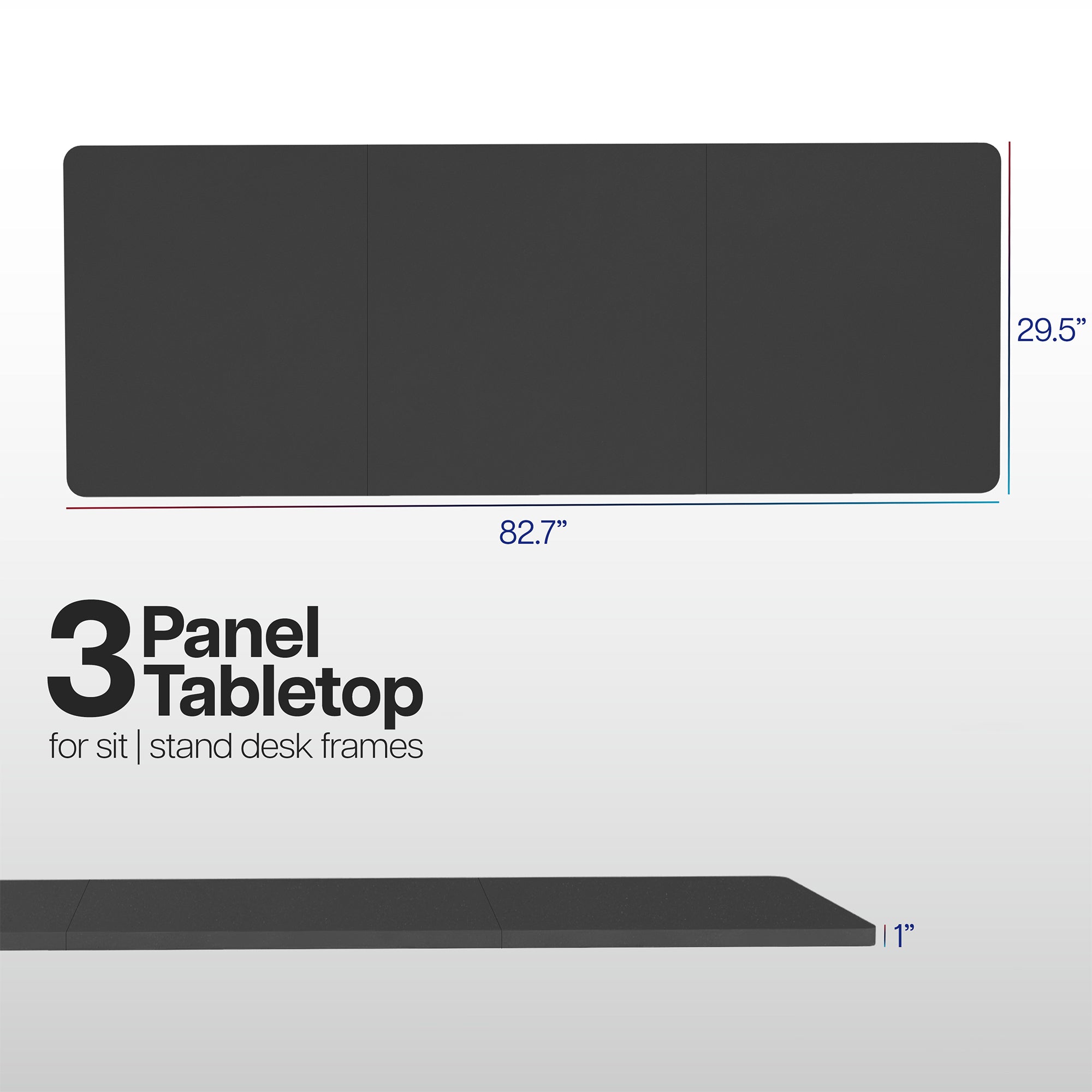 83 x 30 inch durable desk tabletop workstation with wide 3-panel surface space.
