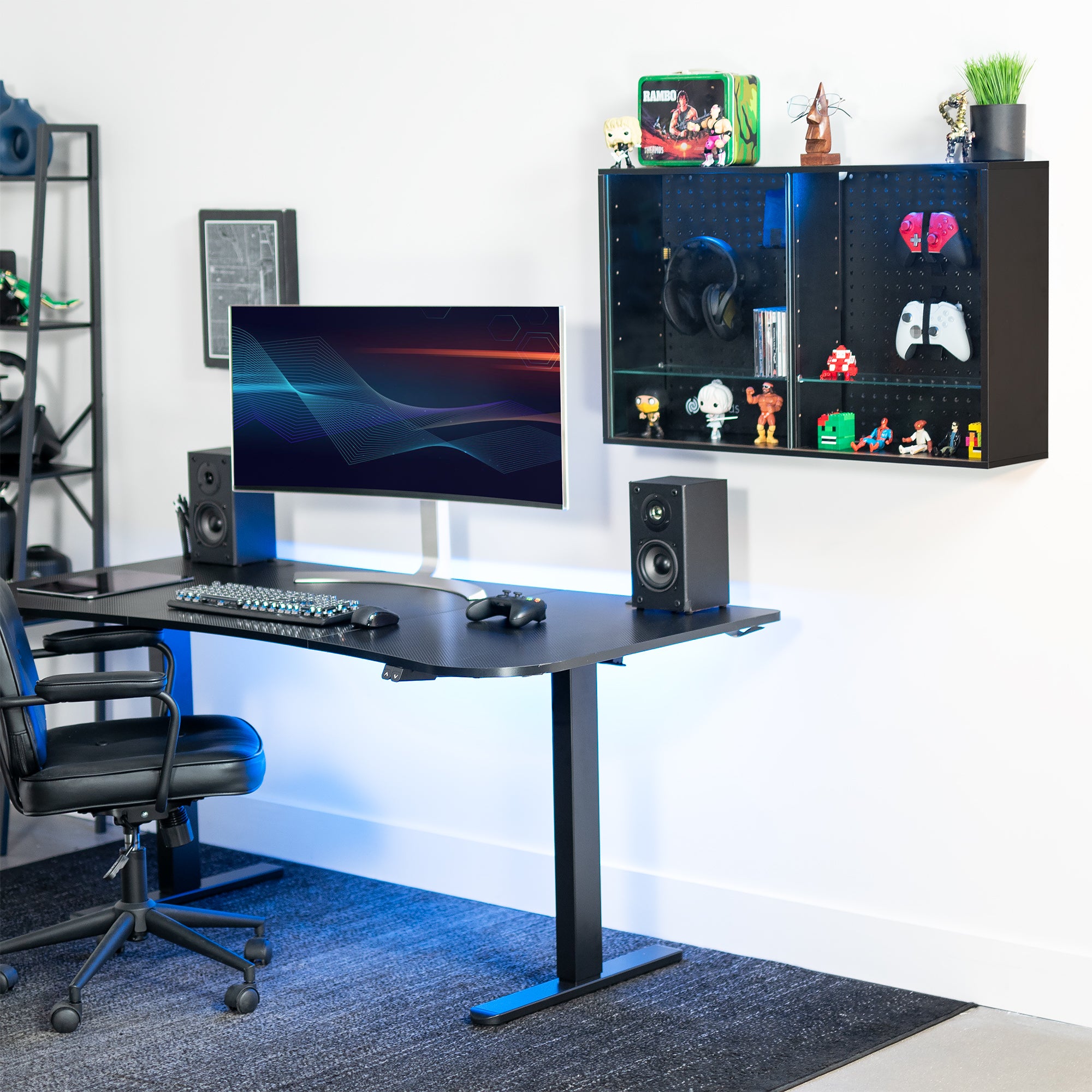 Pegboard cabinet with sliding glass doors for convenient storage and decor. Organization accessories are included and the glass shelves are height adjustable. Use as a freestanding display or wall mount to wood studs, brick, or concrete with hardware and instructions included.