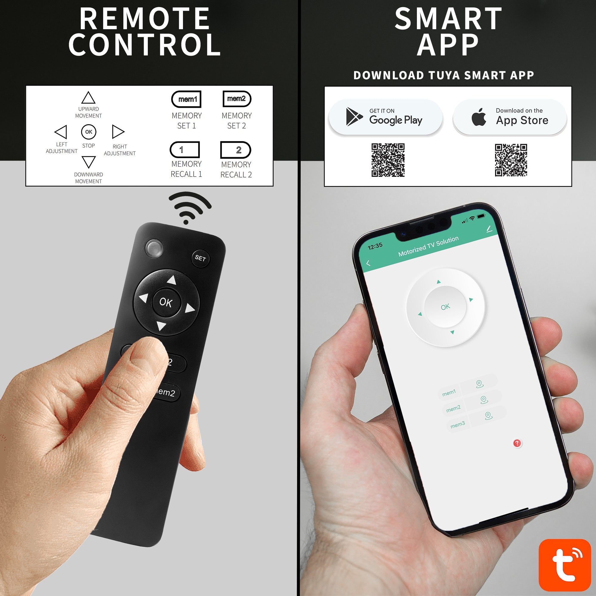 Remote control and smart app control, compatible with different TVs.