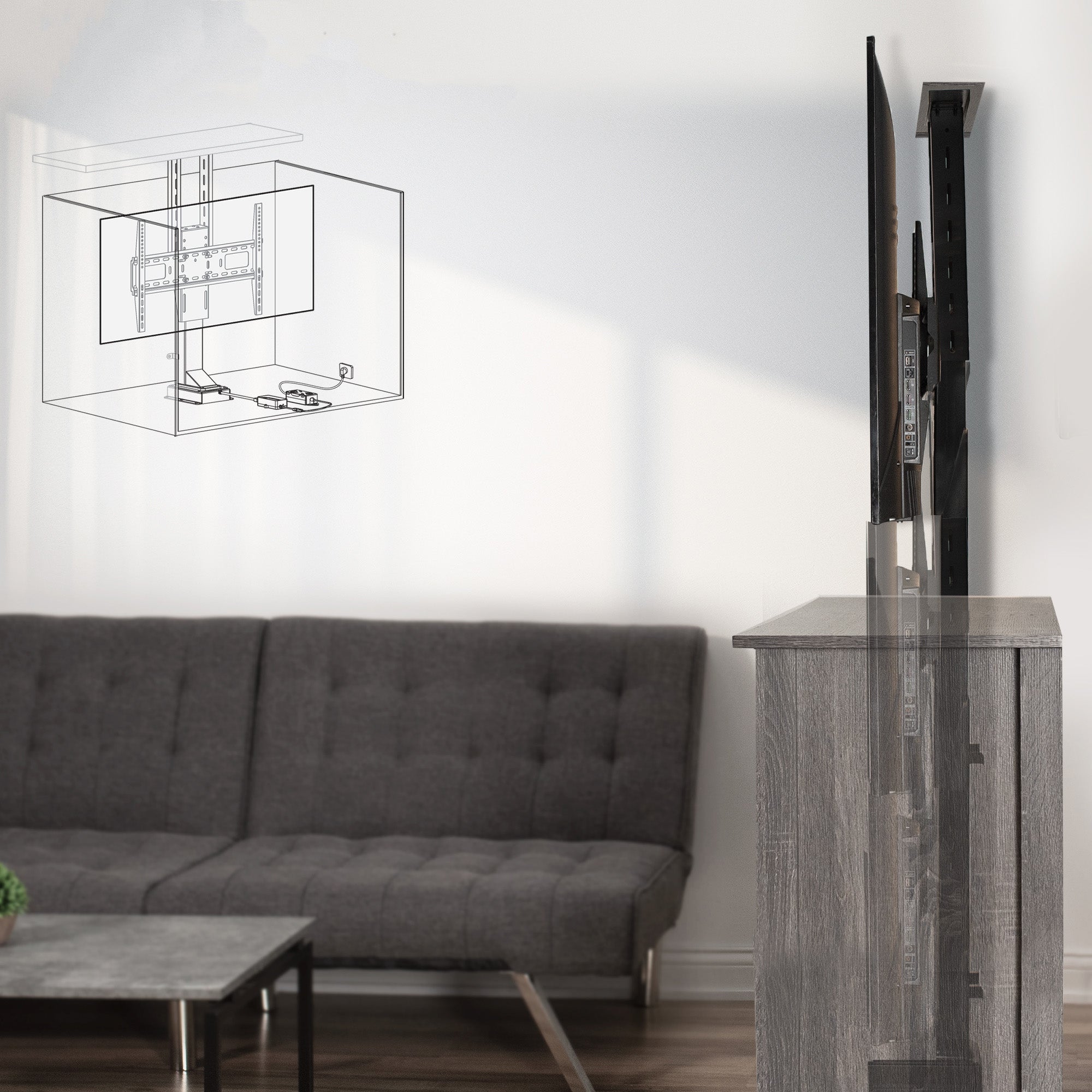 Motorized Large TV Stand for 37 to 77 inch Screens, Vertical Lift Television Stand with Remote Control, Compact TV Mount Bracket