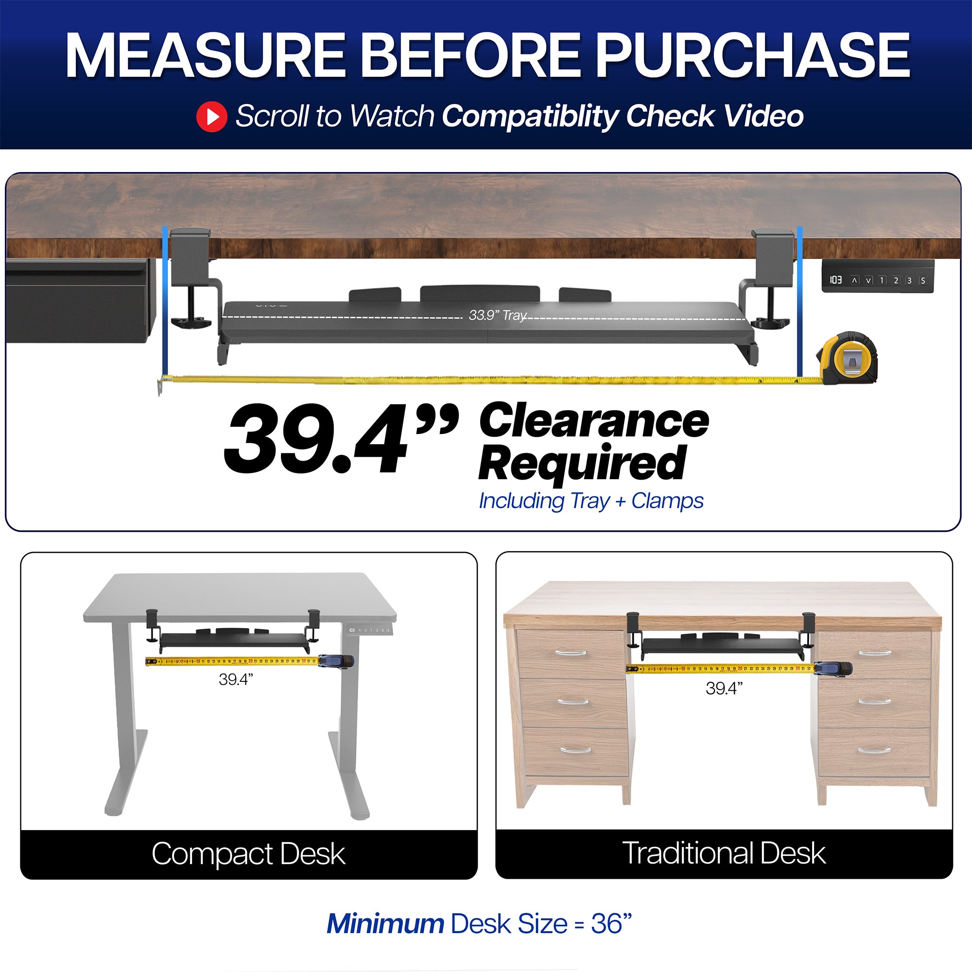 Ergonomic under desk keyboard tray mount attachment.
