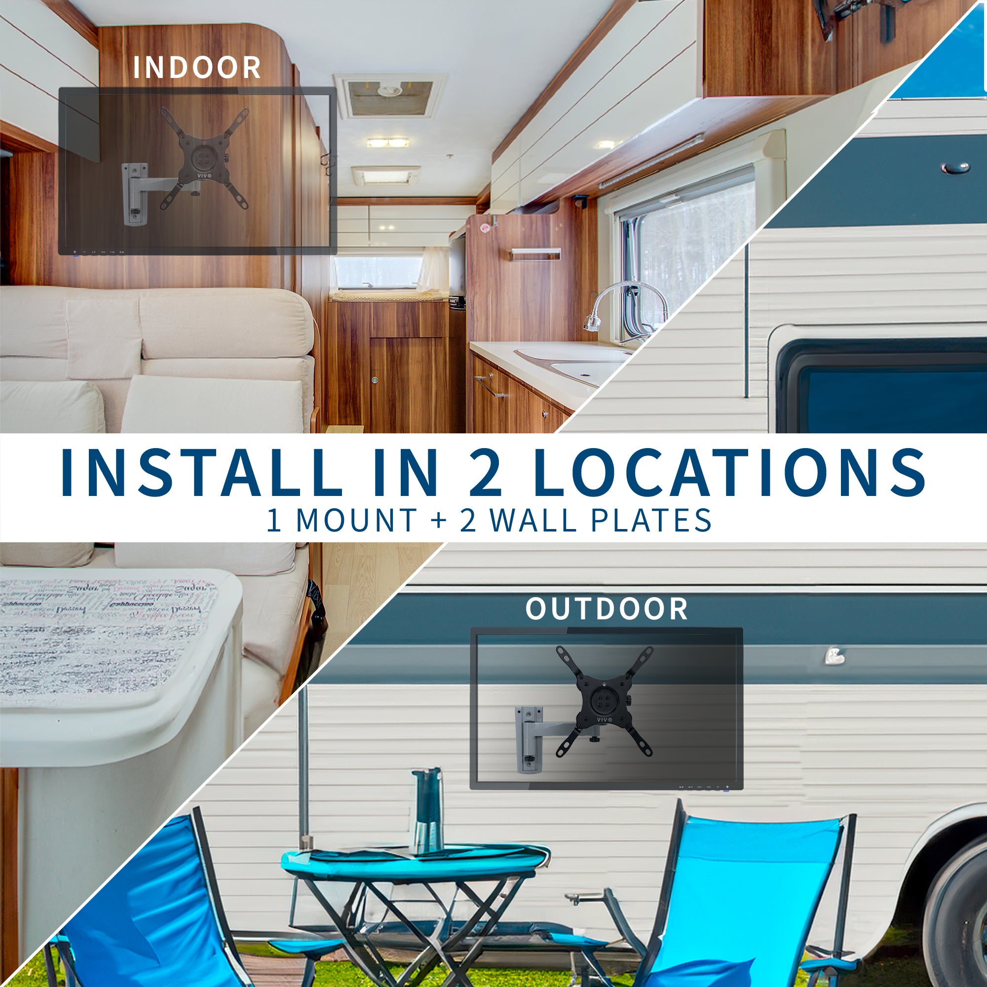 Quick release extending TV wall mount with tilt and swivel and built-in cable management. Includes 2 wall plates to provide installation in 2 different locations.