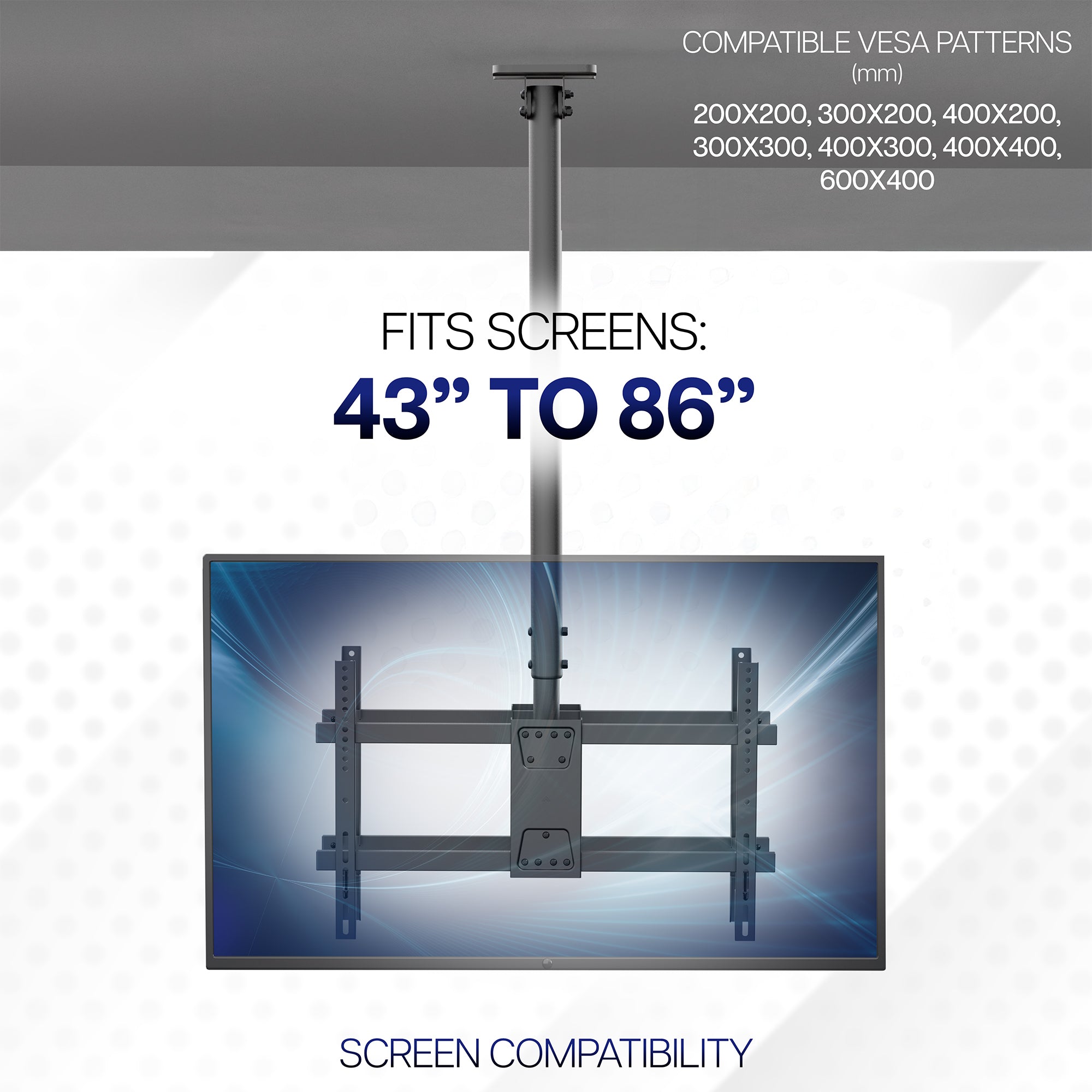 TV mount diagram showing the screen size compatibility