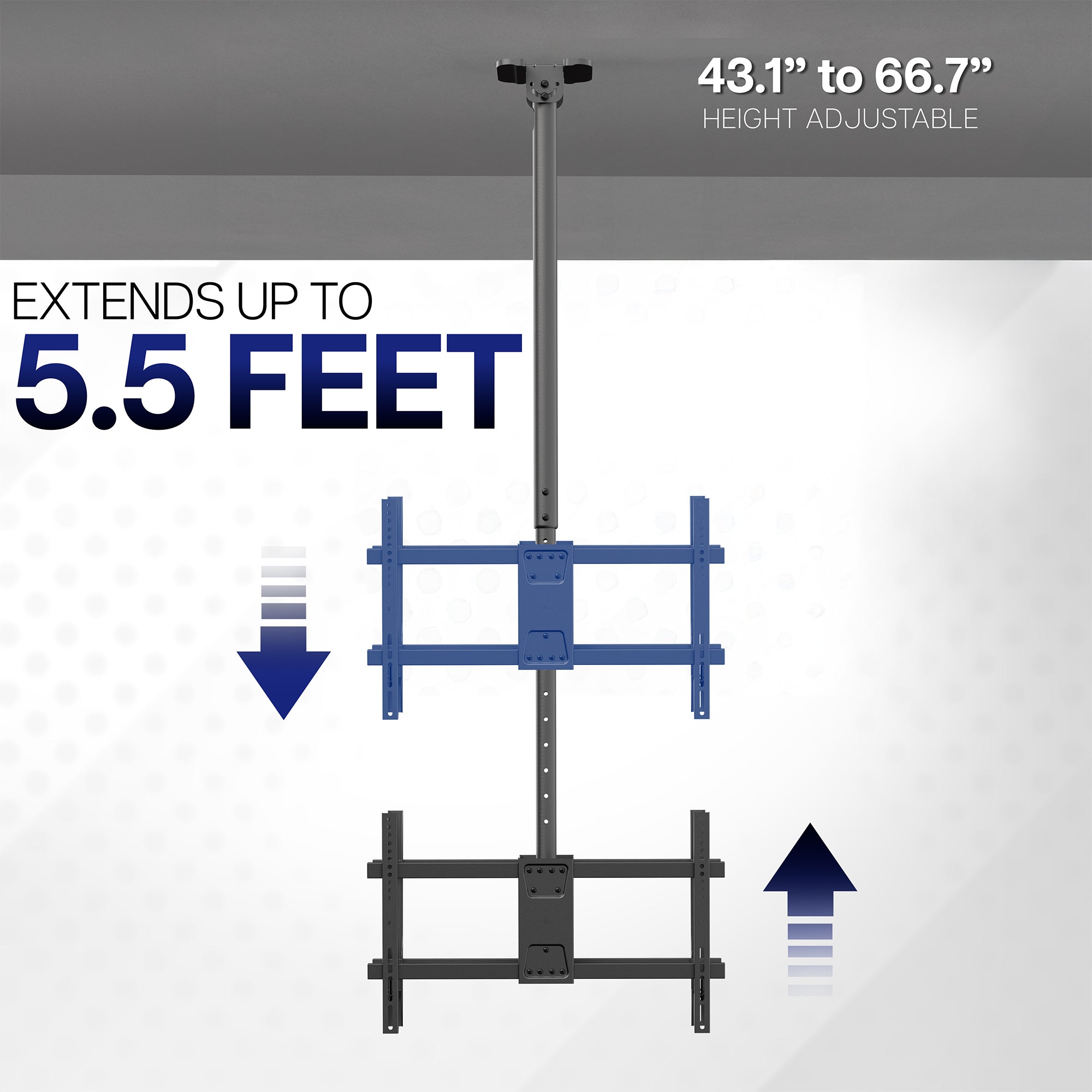 TV ceiling mount diagram showing the height adjustment capability