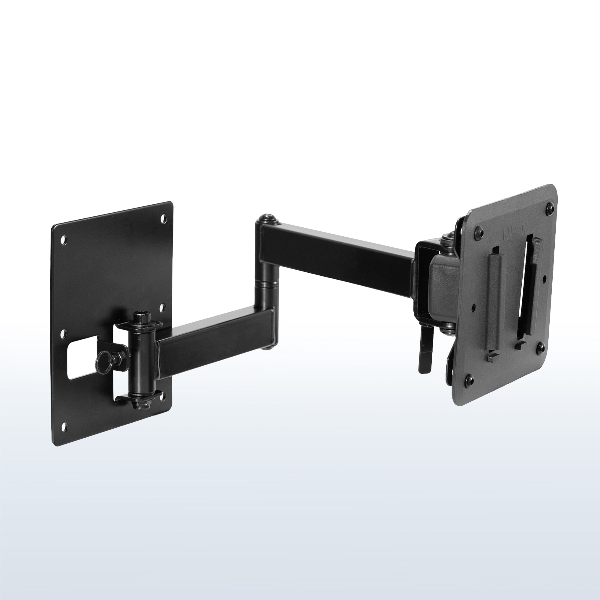RV TV mount with articulating arm and locking mechanism.
