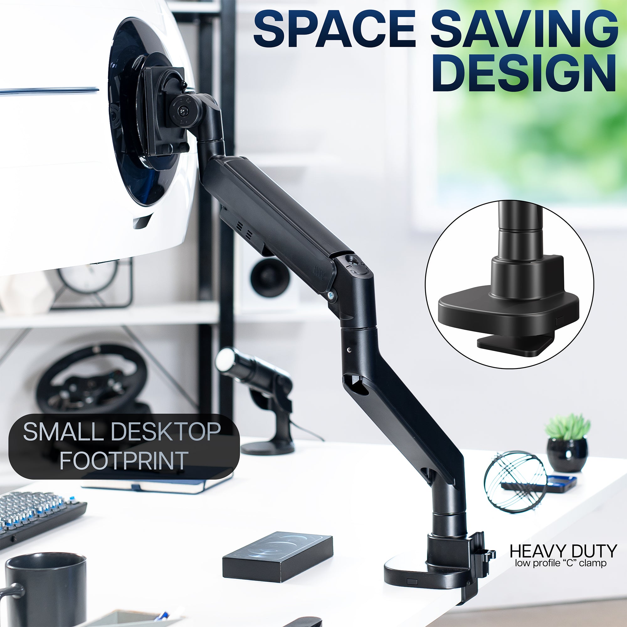 Pneumatic Arm Single Ultrawide Monitor Desk Mount - Up to 57" Screens