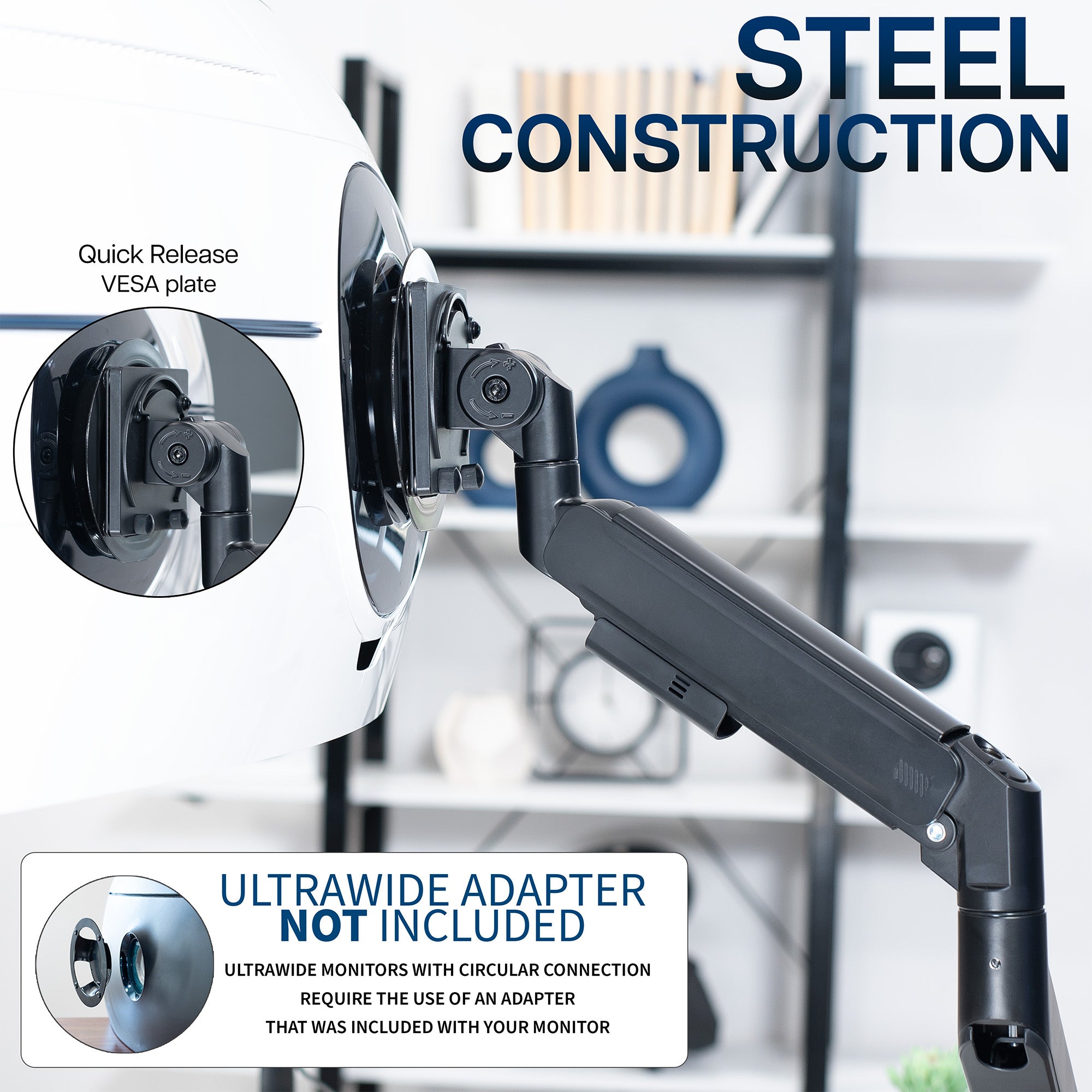 Pneumatic Arm Single Ultrawide Monitor Desk Mount - Up to 57" Screens