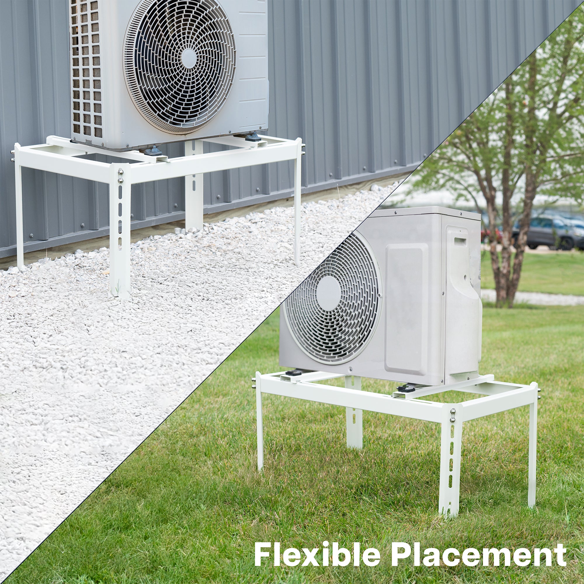 Flexible placement, place in gravel, on concrete, or in the grass.