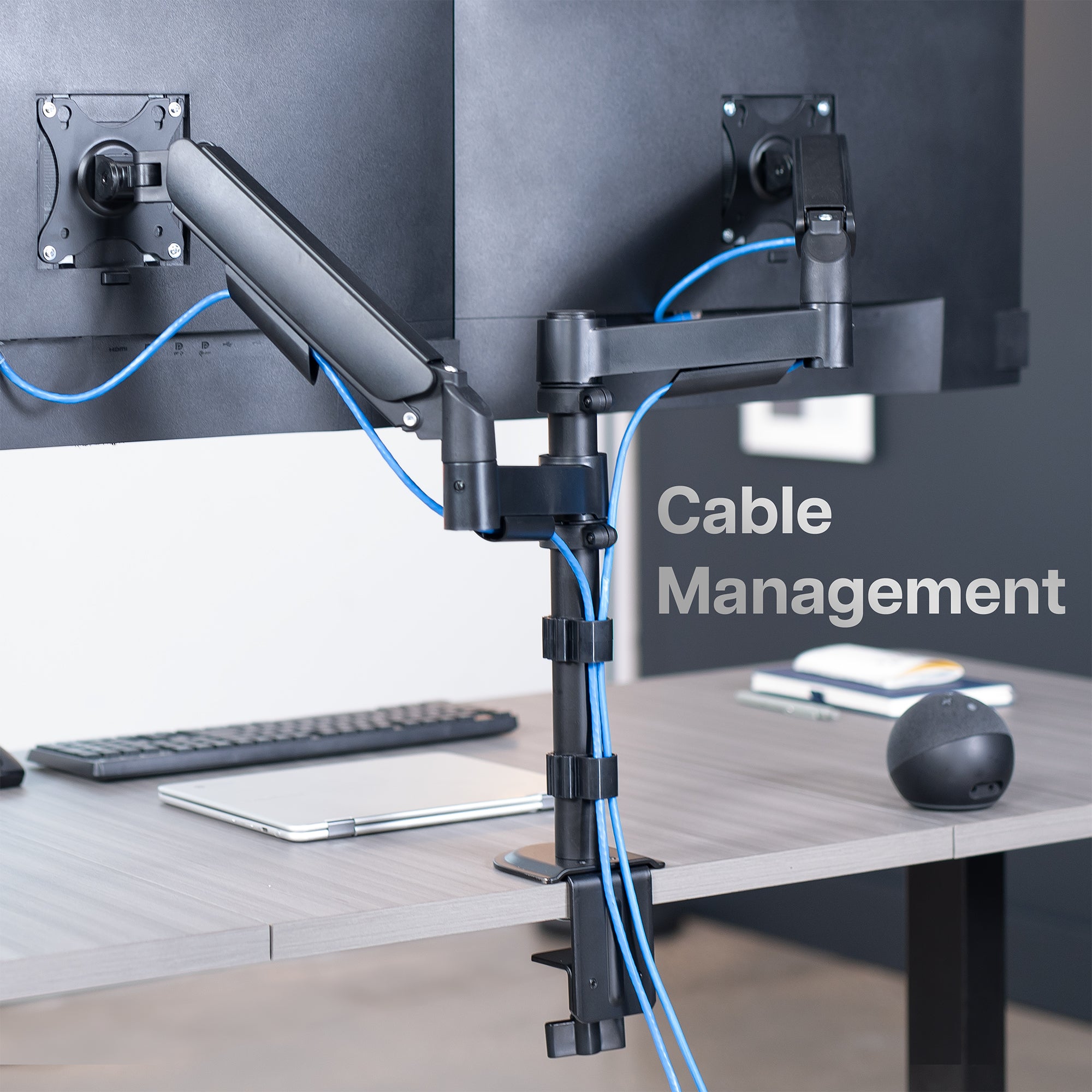 Sturdy adjustable mechanic arm dual monitor ergonomic desk stand for office workstation.