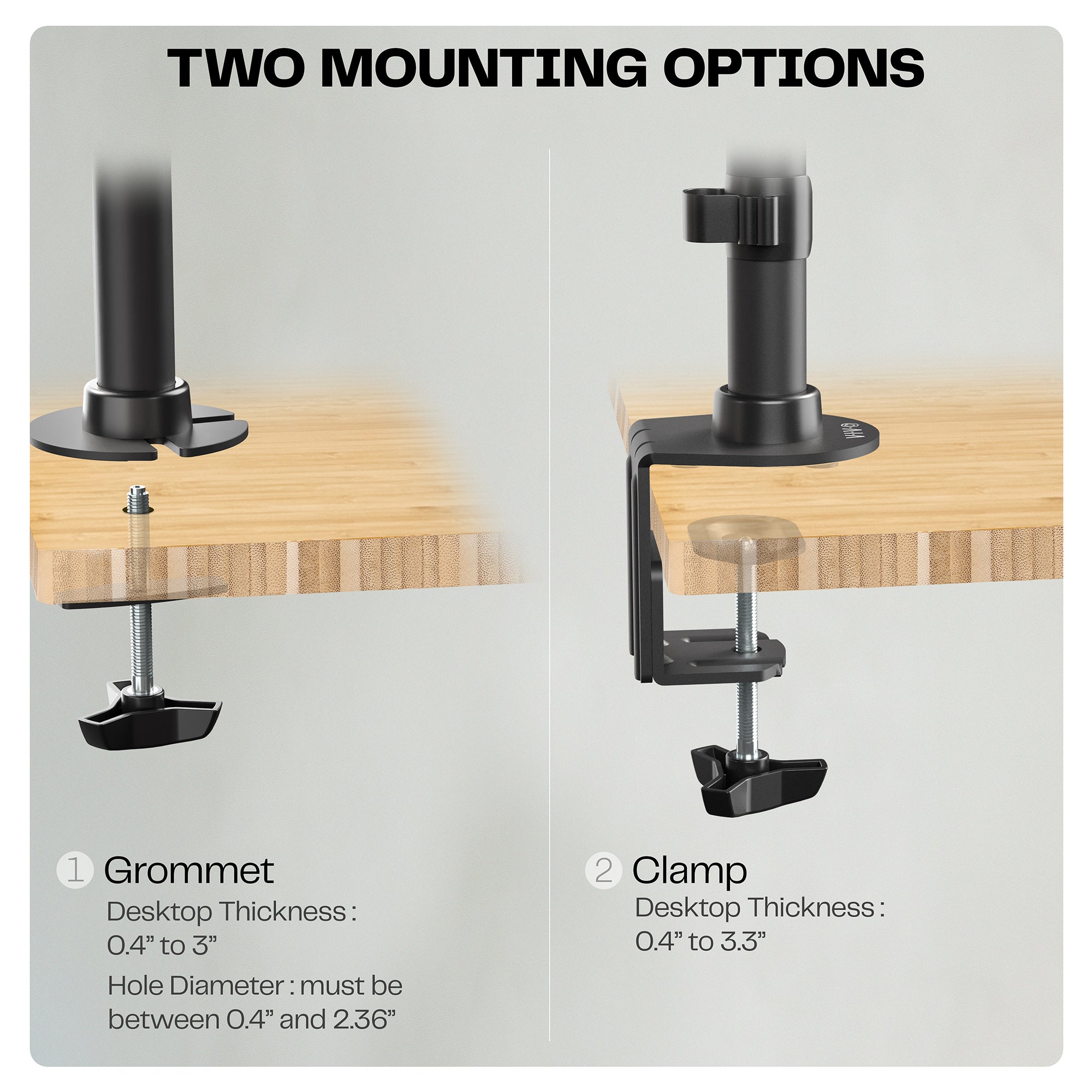Two mounting options included, grommet and c-clamp install.