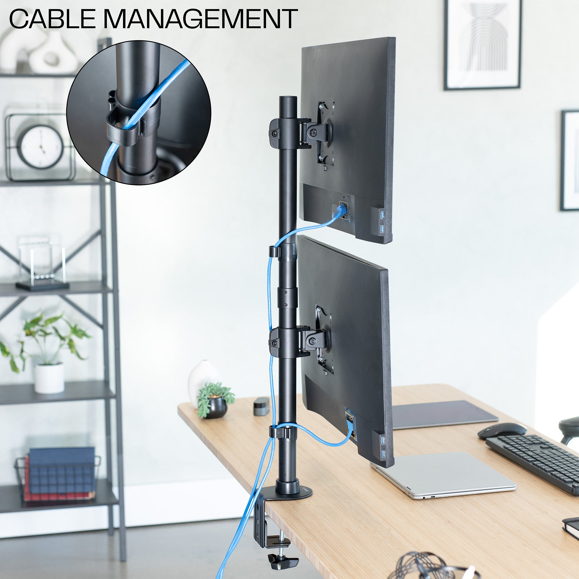 Integrated cable management to maintain a clean, organized workspace.