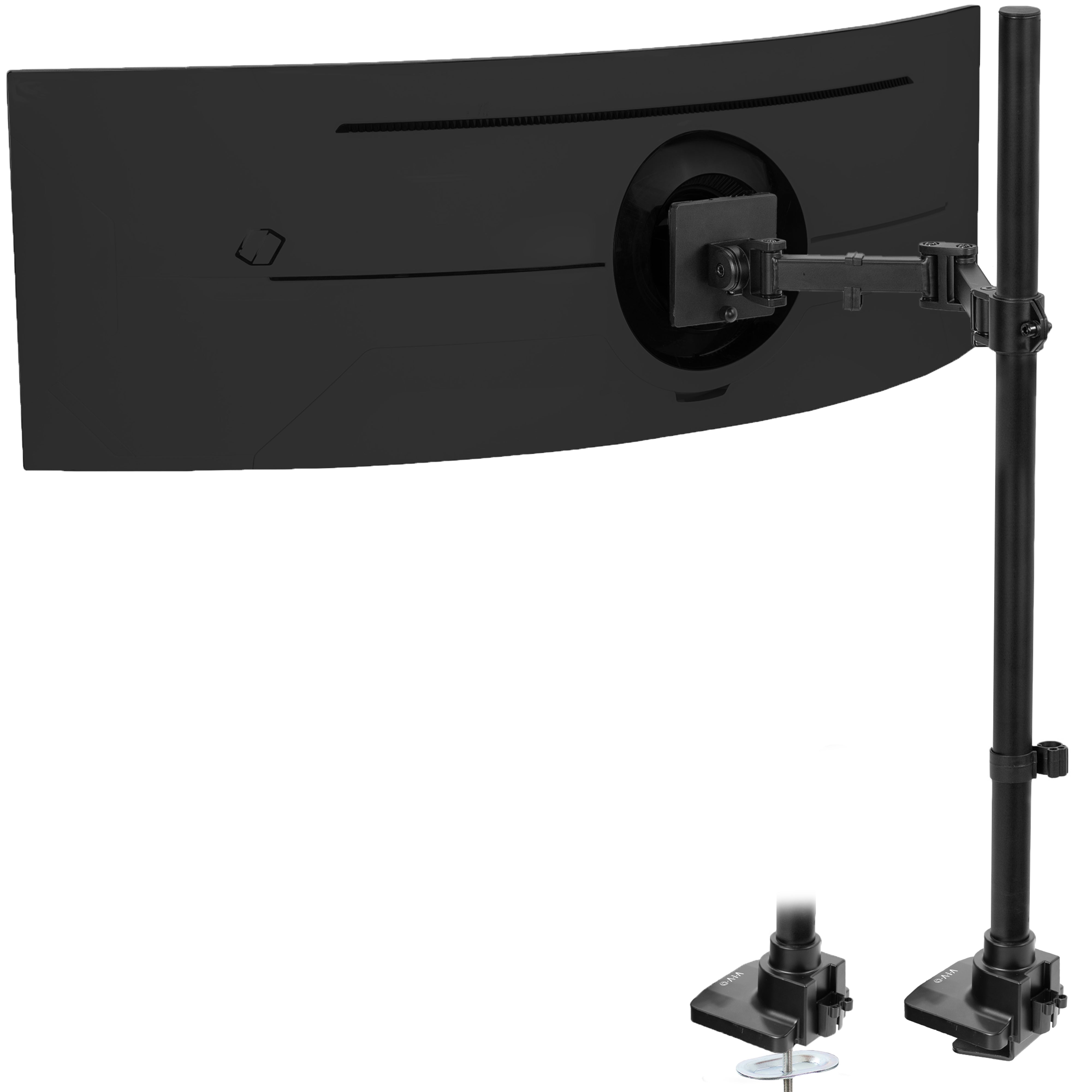 Extra tall single monitor ultrawide desk mount with extending arm: Features height adjustment, tilt, swivel, rotation, and built-in cable management.
