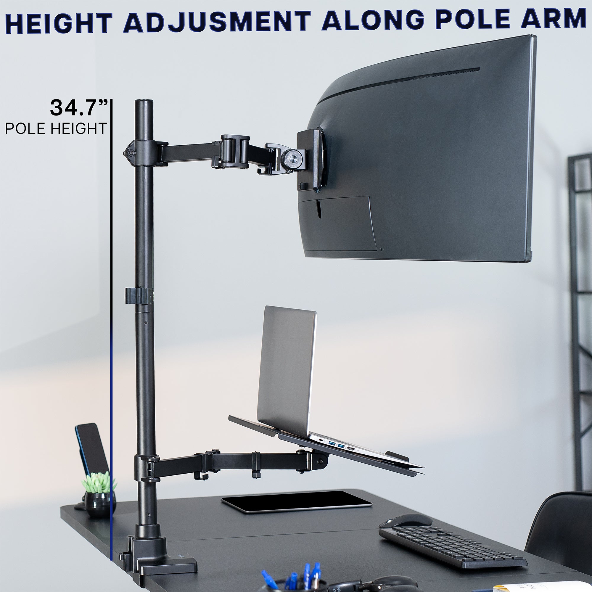 Ultrawide Monitor and Laptop Extra Tall Vertical Desk Mount - Up to 49" Screens, 17" Laptops