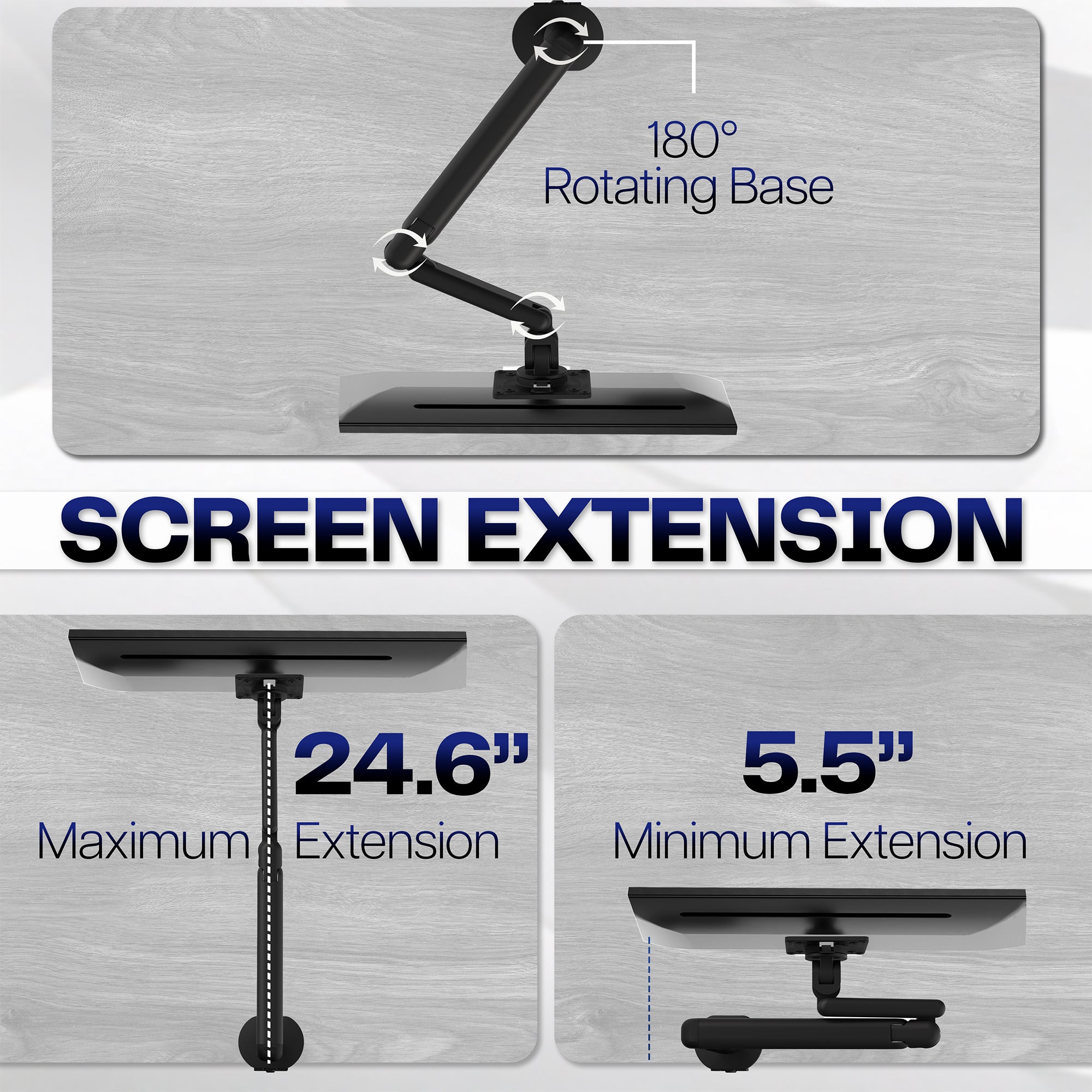 Monitor stand with screen extension feature on a gray background